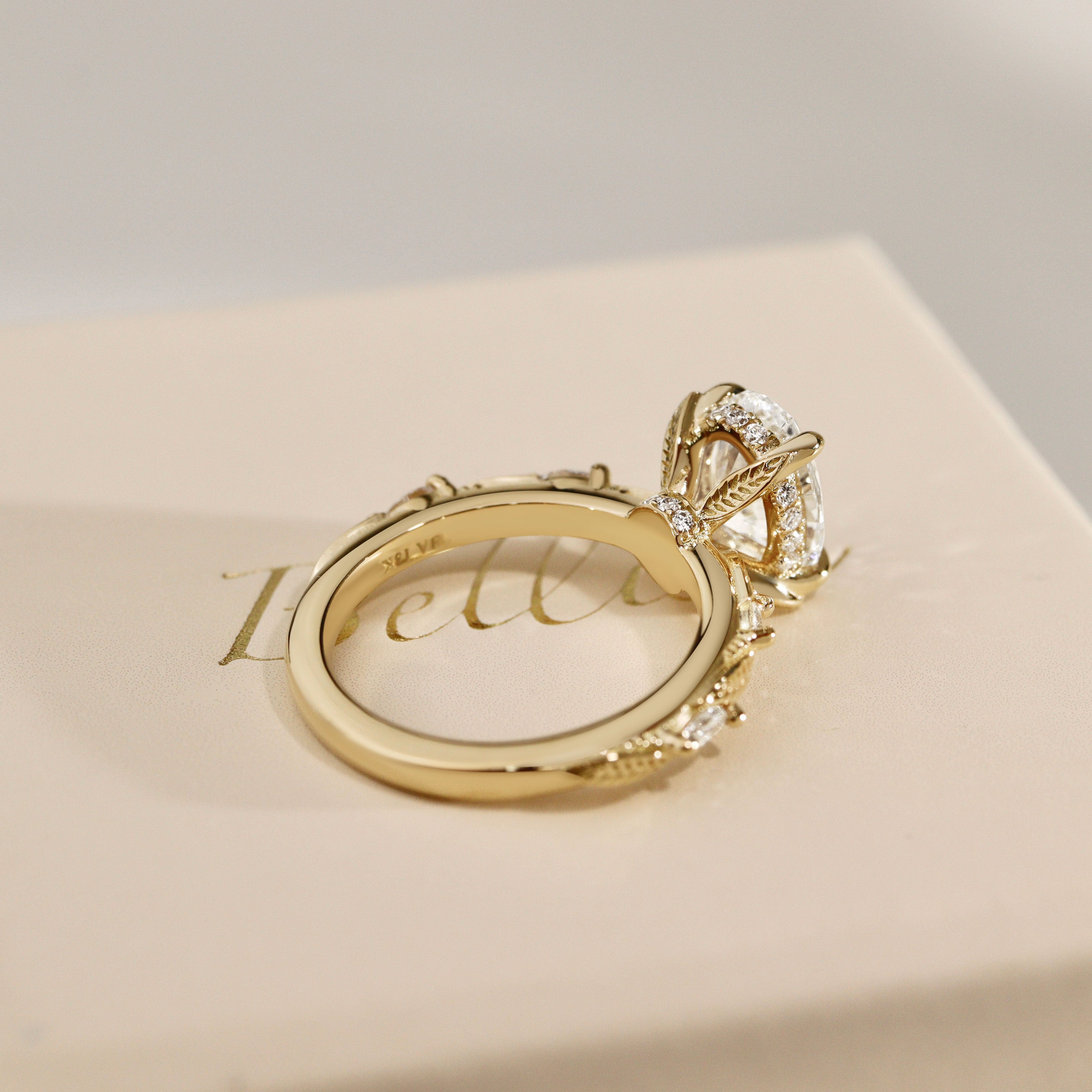 Brooke Oval Cut Leaf Hidden Halo Engagement Ring, Moissanite/Lab Grown Diamond