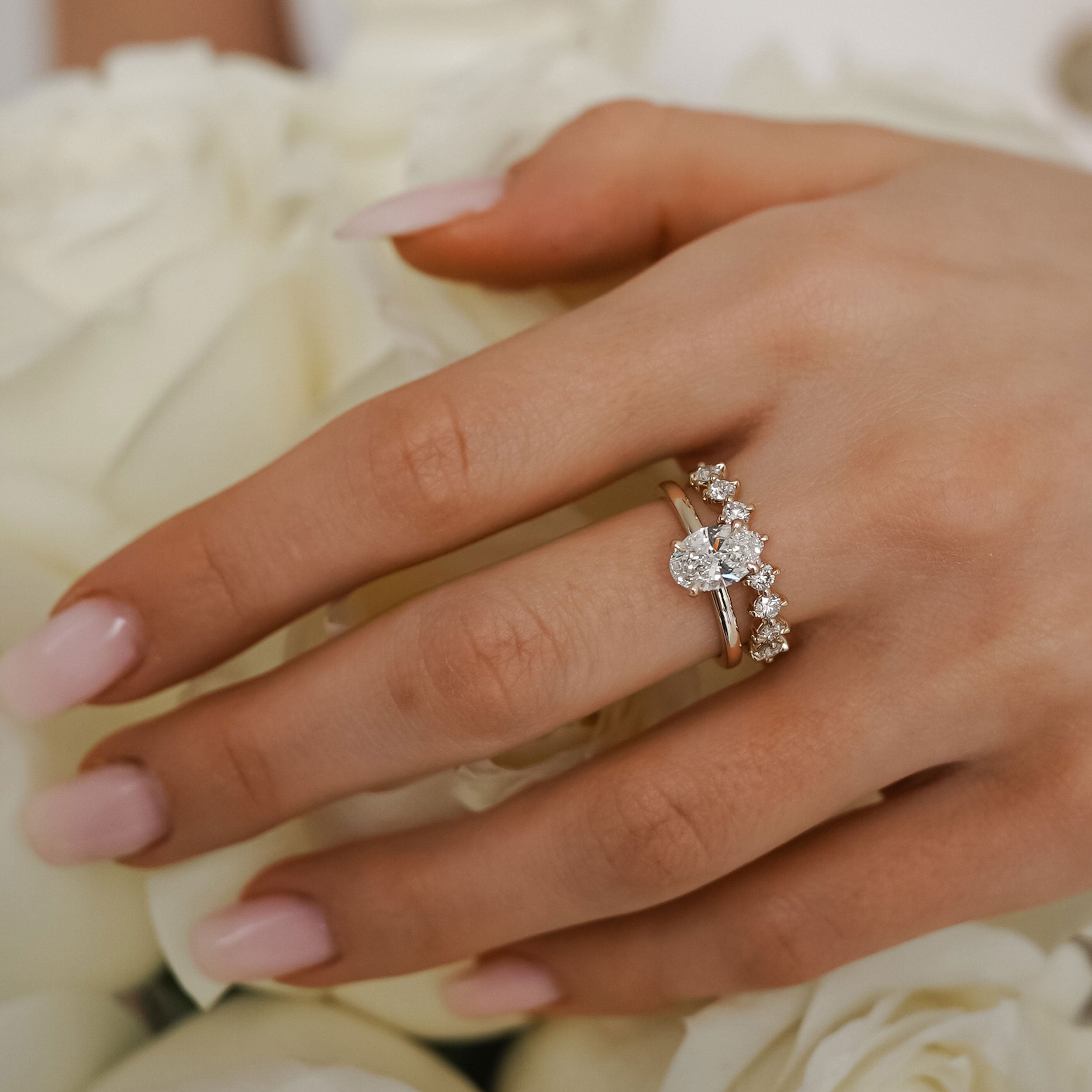 Chloe Oval Hidden Halo Engagement Ring, Moissanite/Lab Grown Diamond