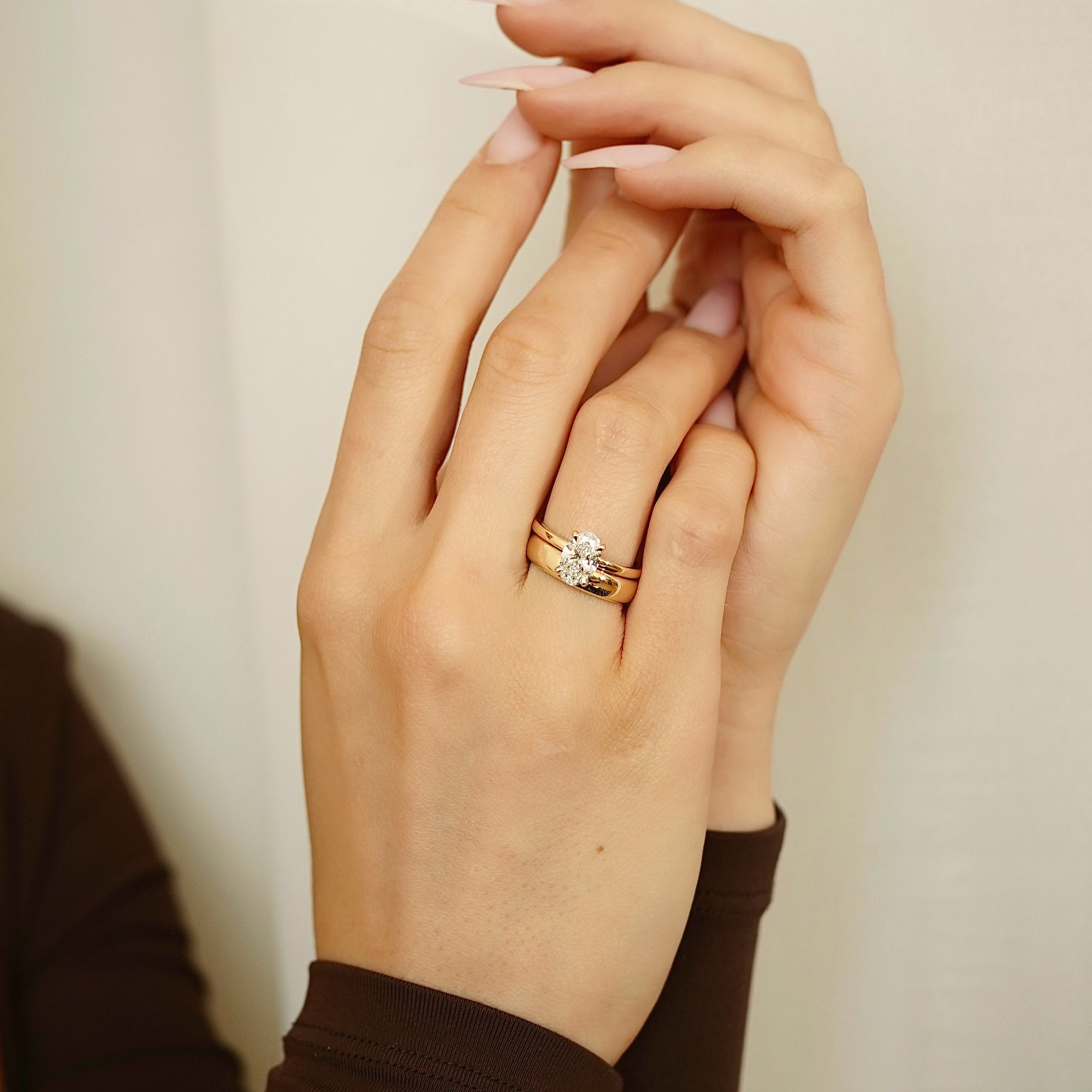 Kamila Oval Cut Pavé Crown Solitaire Engagement Ring, Moissanite/Lab Grown Diamond