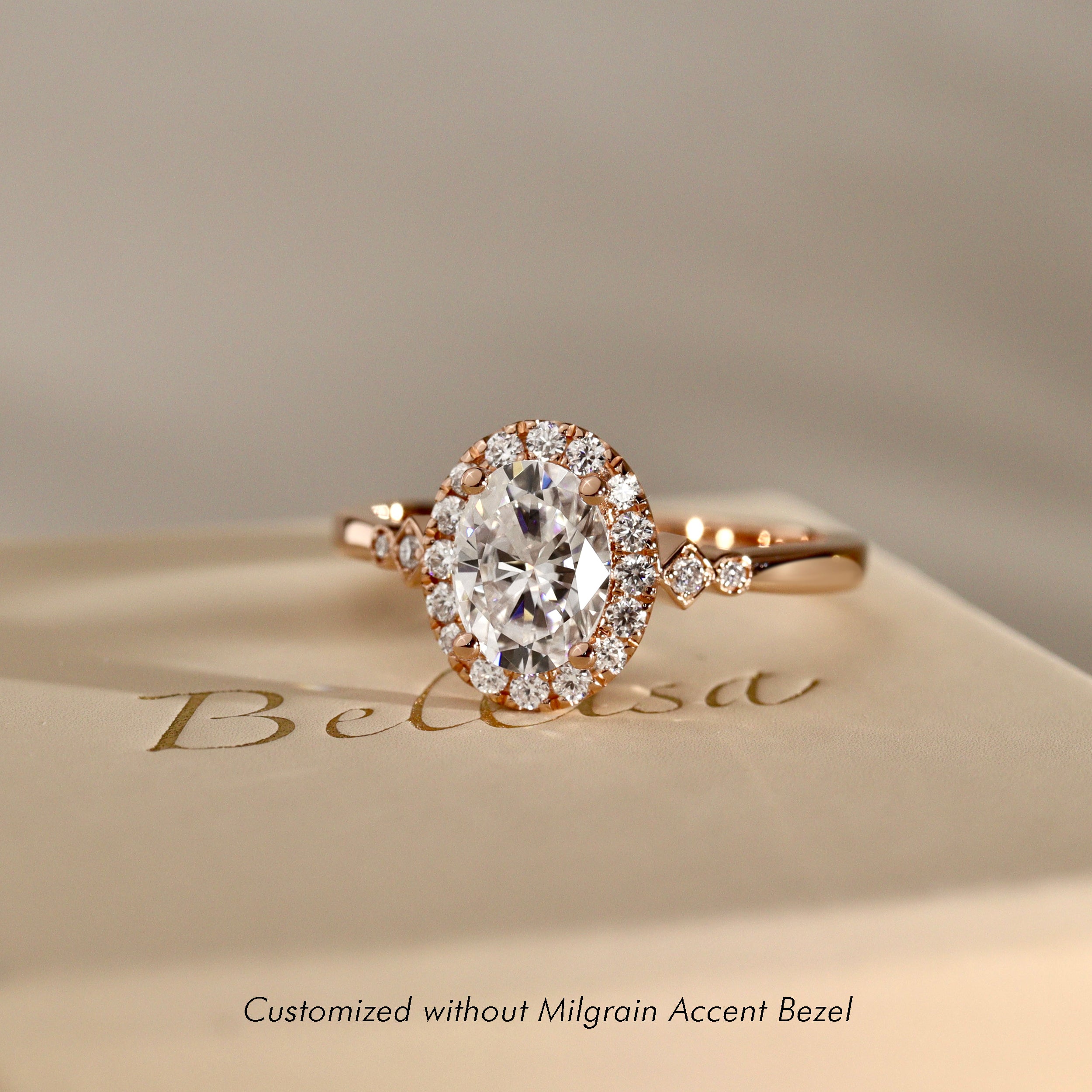 Viola Oval Halo Milgrain Cathedral Engagement Ring, Moissanite/Lab Diamond