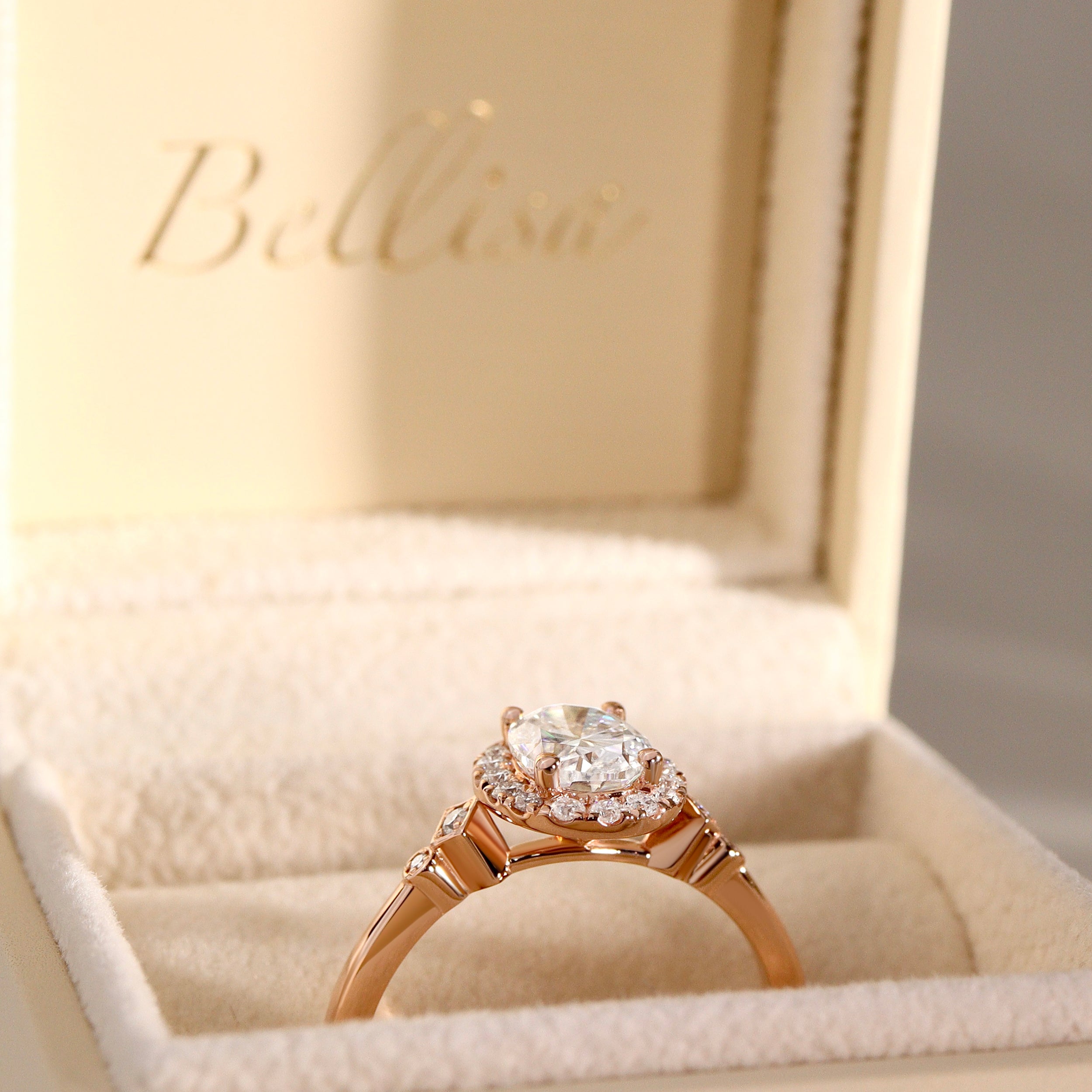 Viola Oval Halo Milgrain Cathedral Engagement Ring, Moissanite/Lab Diamond