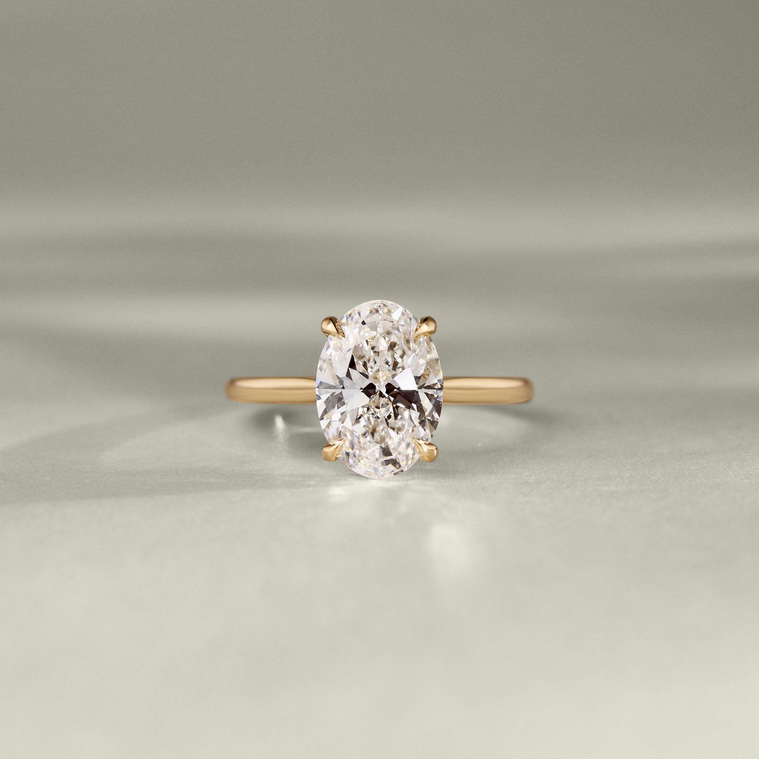 Rosalie Oval Hidden Halo Cathedral Engagement Ring, with Petal Basket