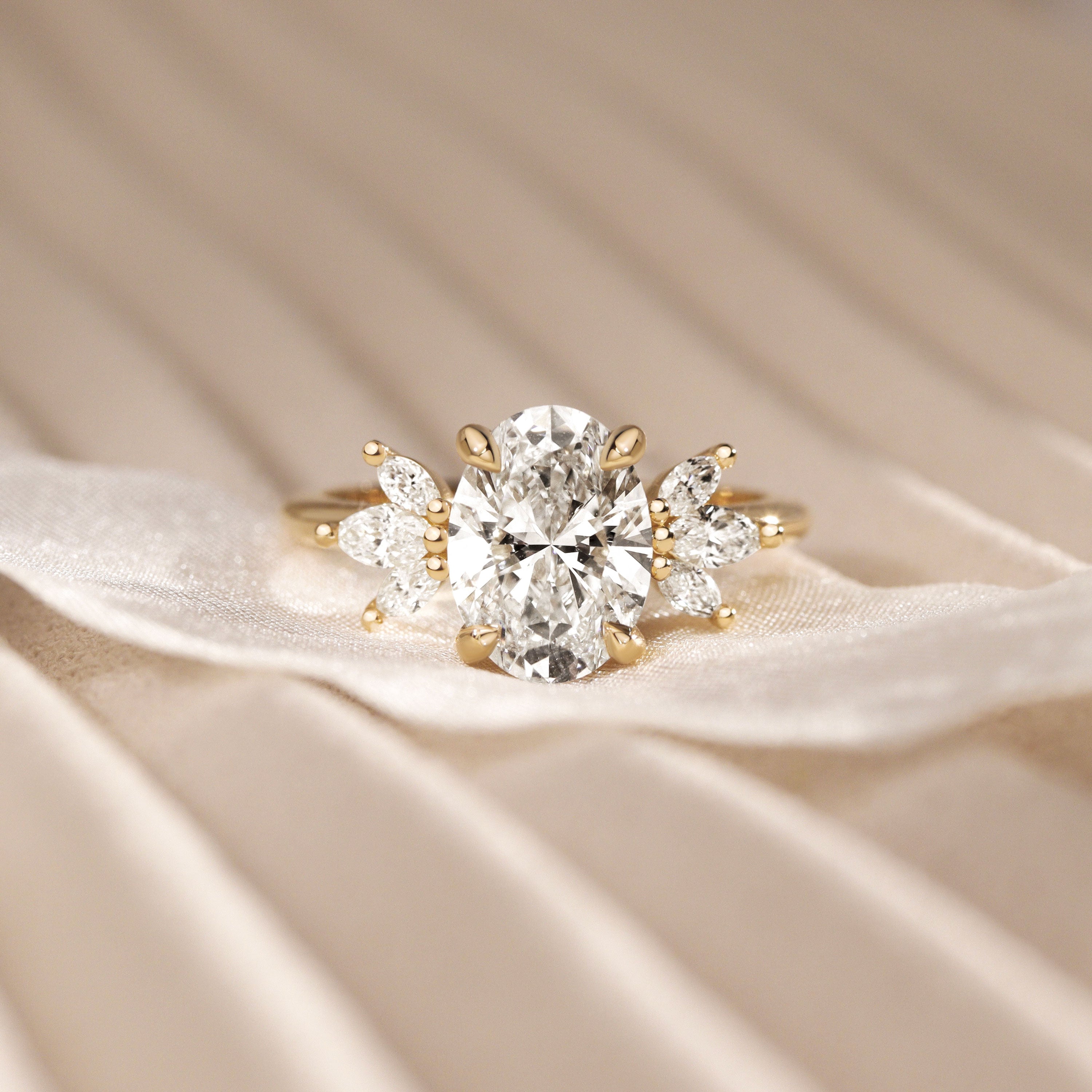 Oval Wings of Love Cluster Marquise Engagement Ring