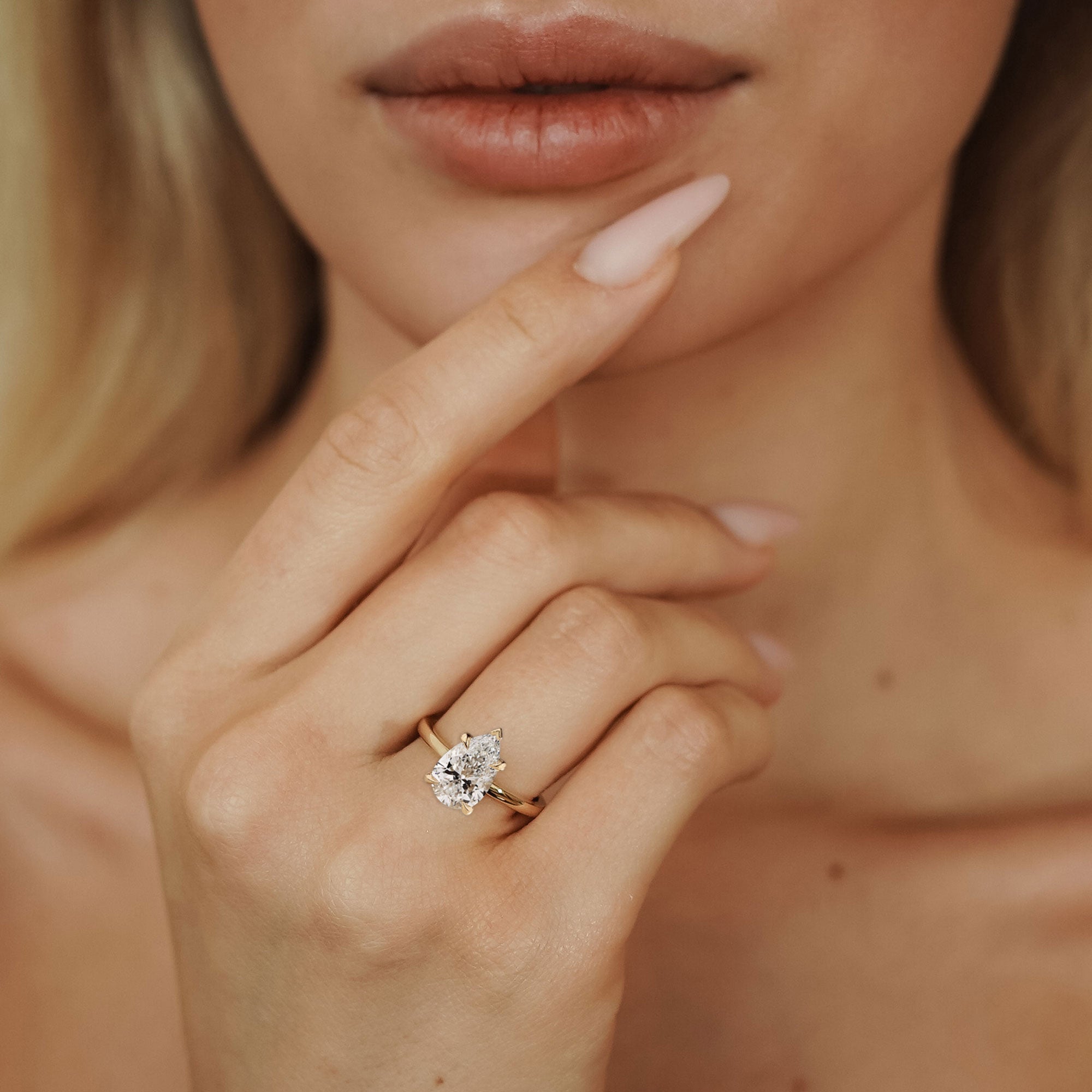 Chloe Pear Hidden Halo Solitaire Engagement Ring, Moissanite/Lab Grown Diamond