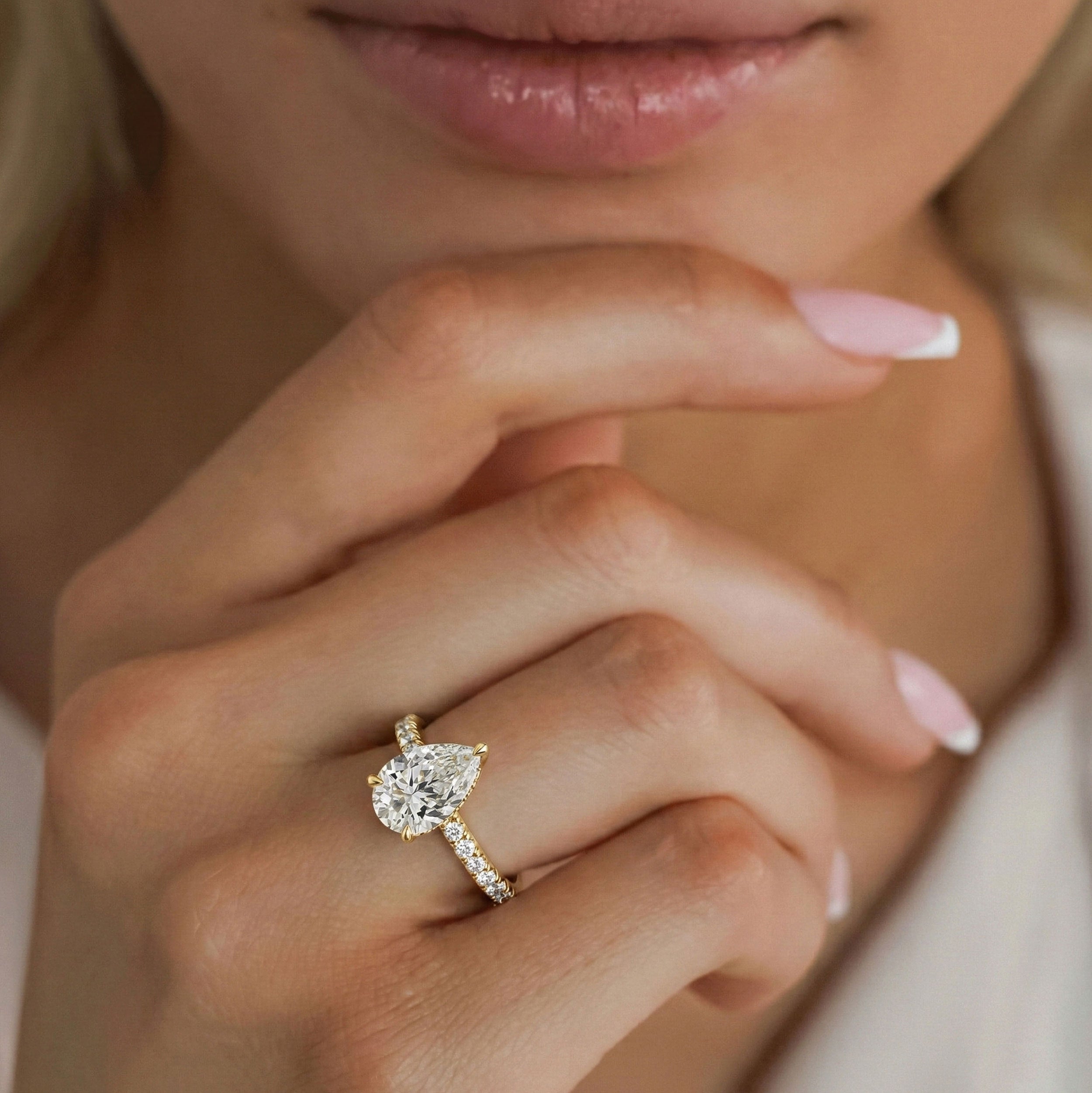 Riley Pear Hidden Halo Pavé Engagement Ring, Moissanite/Lab Grown Diamond