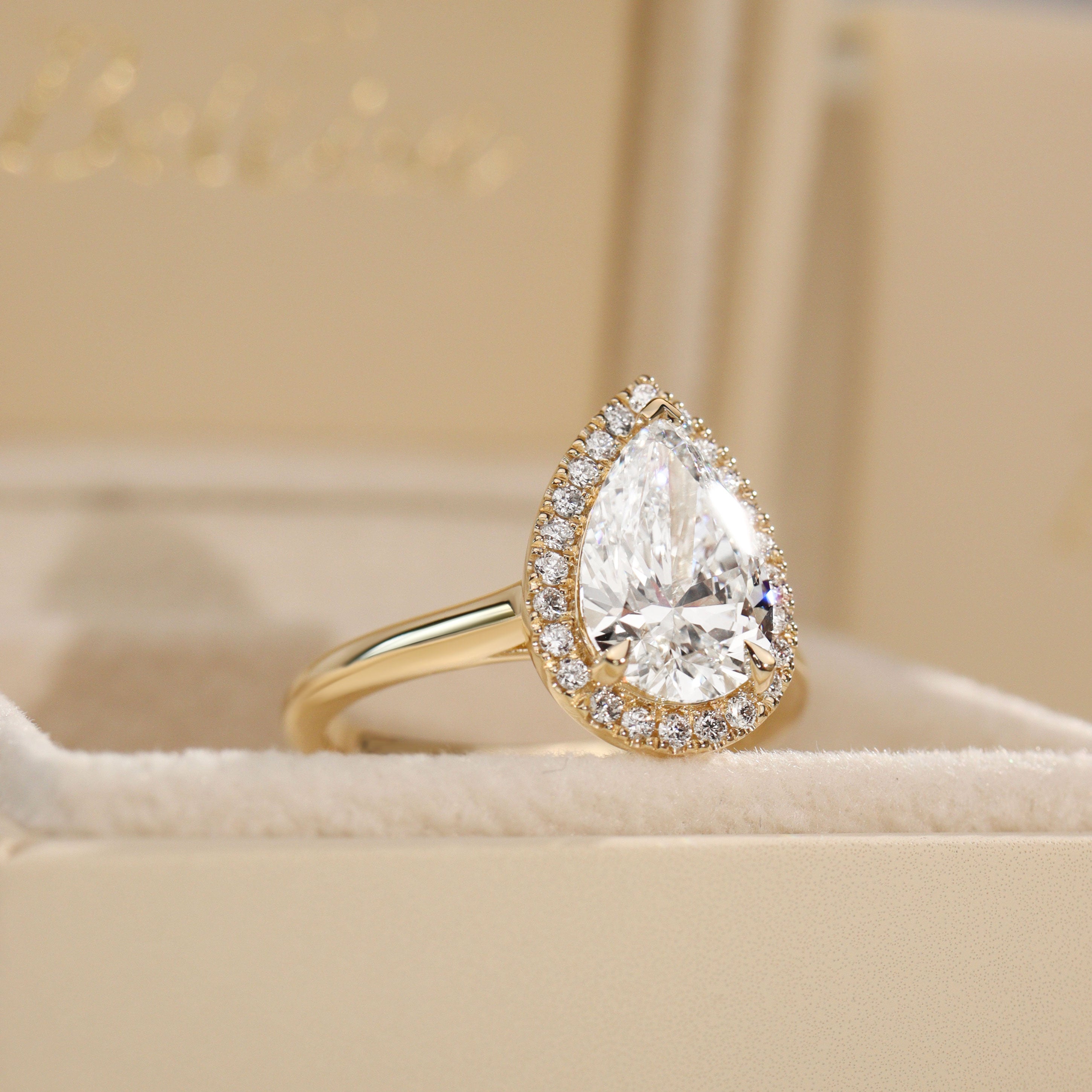 Sophia Pear Halo Cathedral Engagement Ring, Moissanite/Lab Grown Diamond