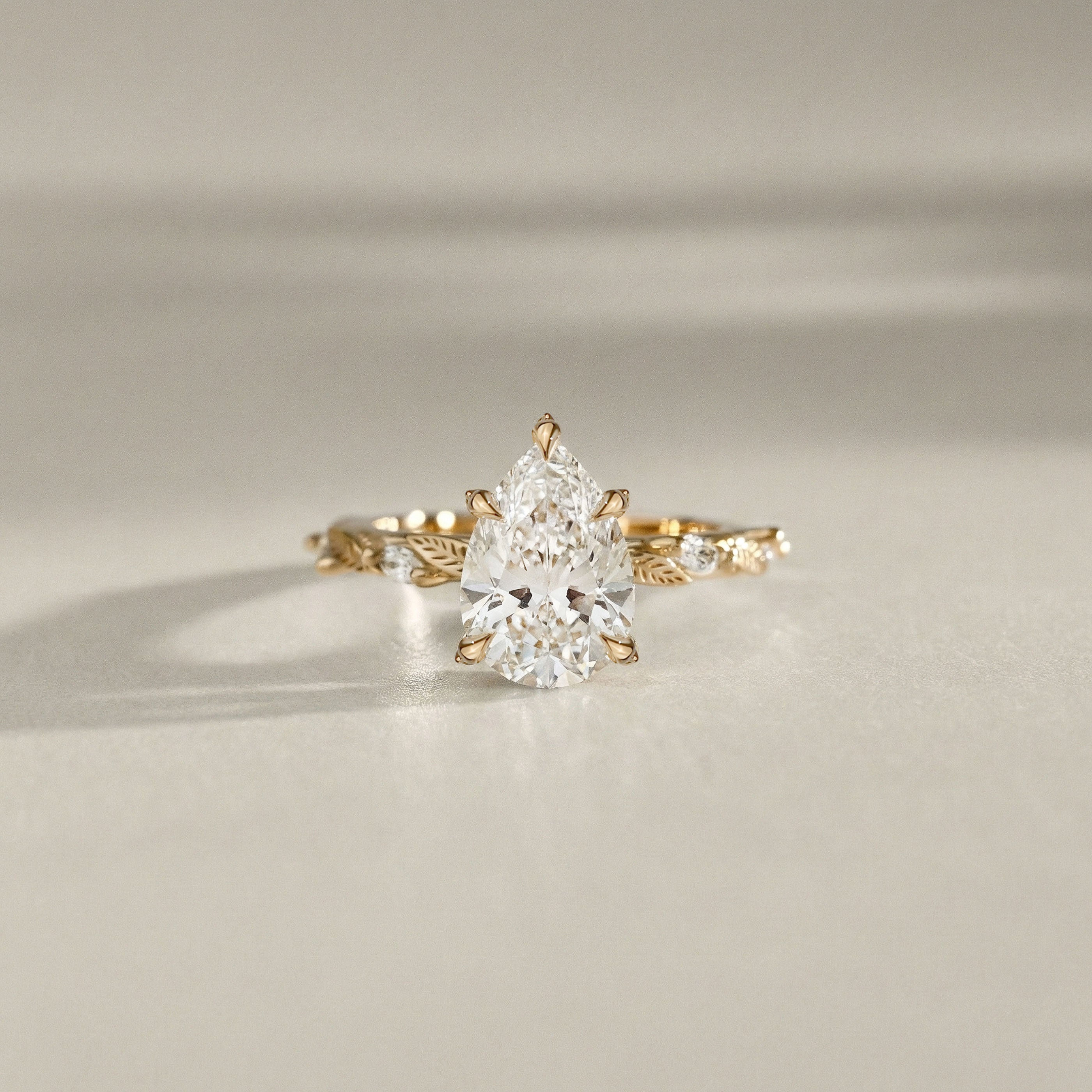 Brooke Pear Cut Leaf Hidden Halo Engagement Ring, Moissanite/Lab Grown Diamond