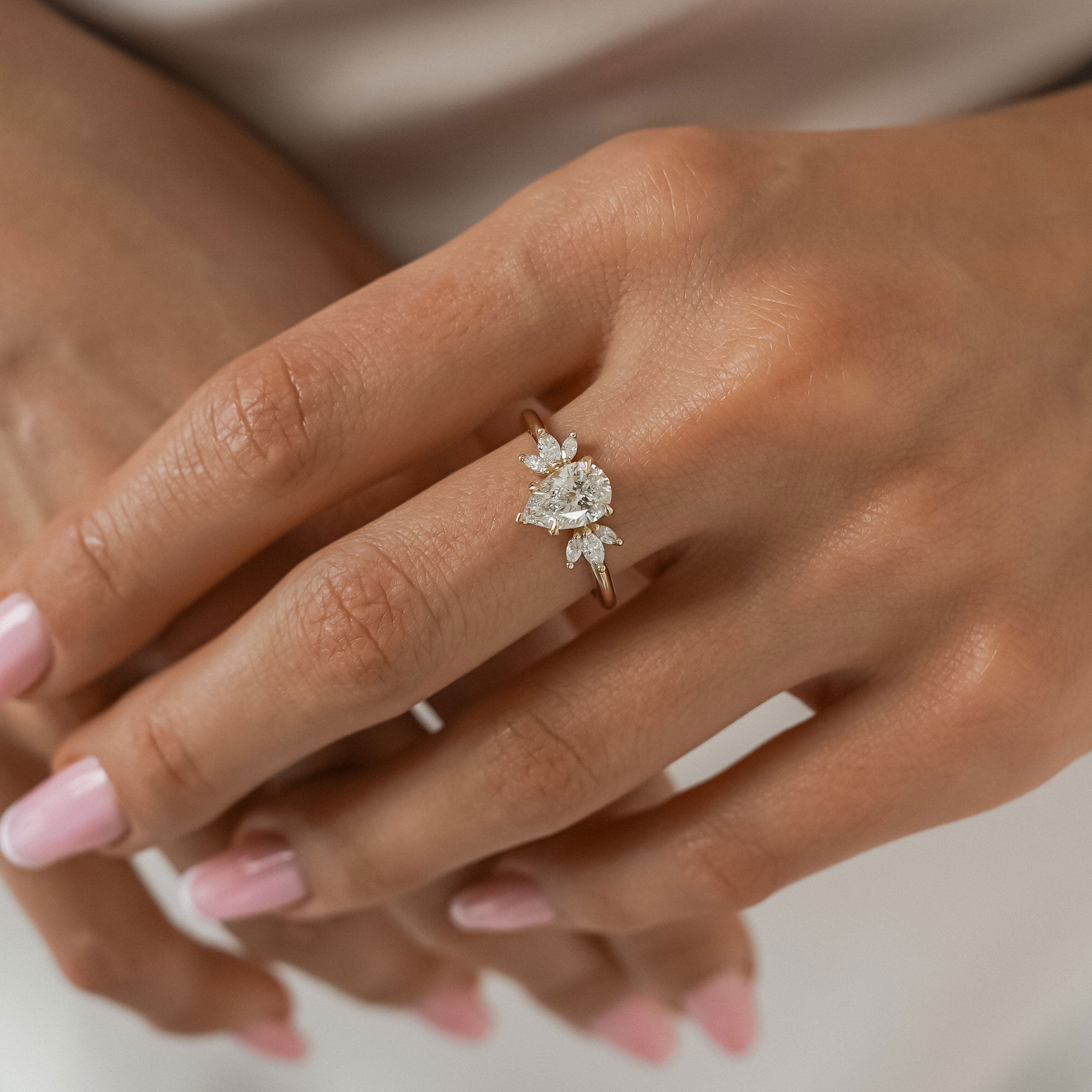 Wings of Love Pear Cut Marquise Cluster Engagement Ring