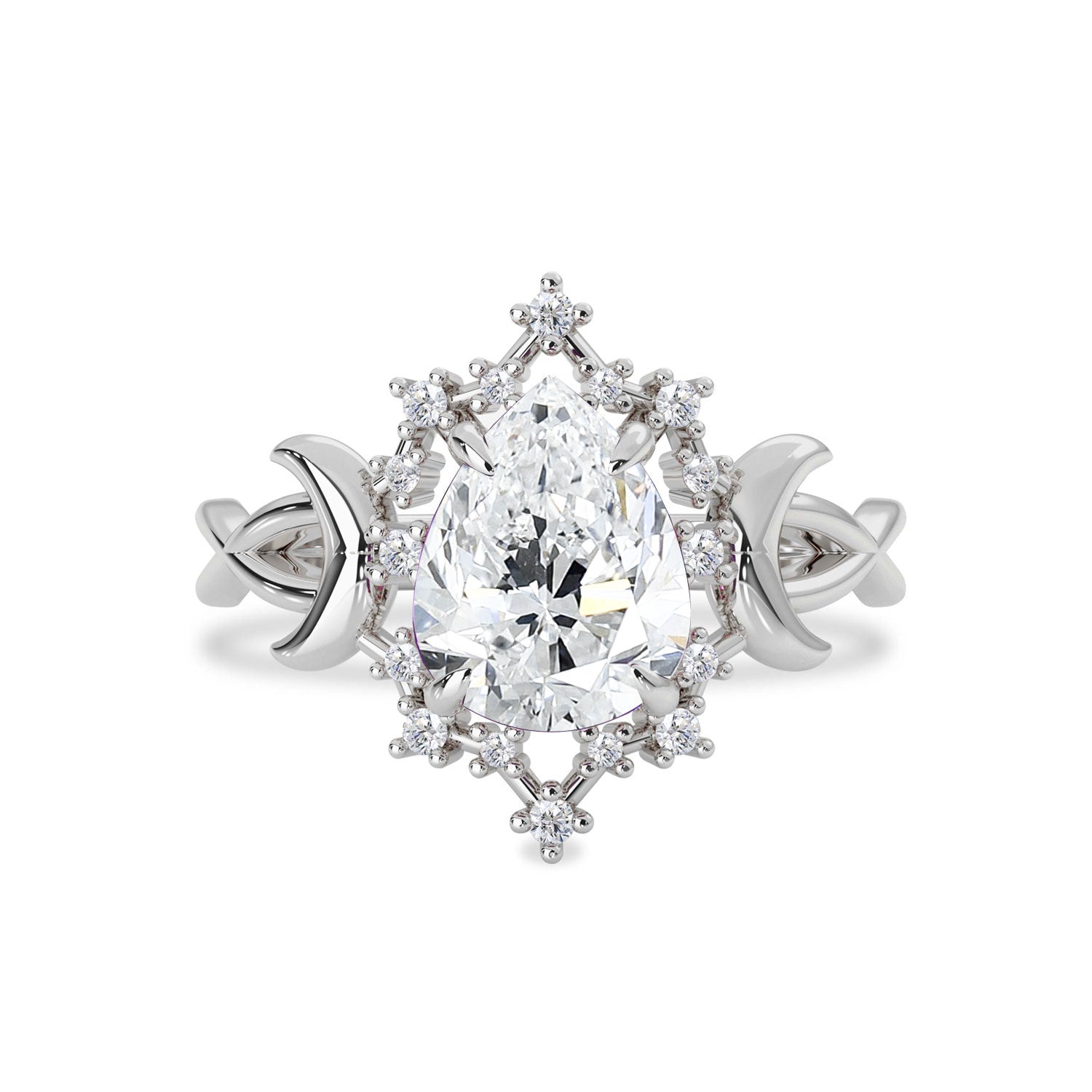 Split Payment - Alice Star & Moon Magic Engagement Ring, Pear Cut Moissanite