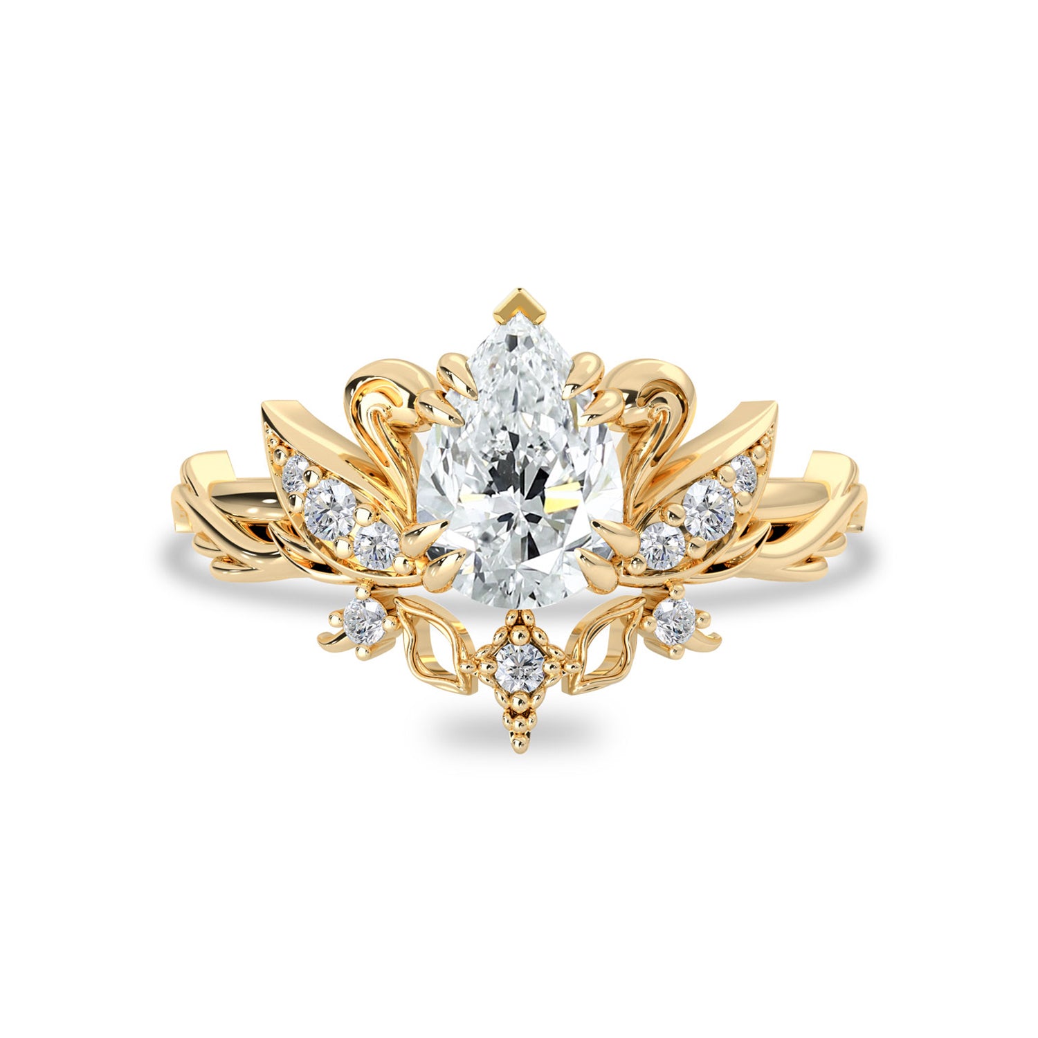 Pear Love Swan Nature Inspired Engagement Ring, Pear Cut With Celestial Star