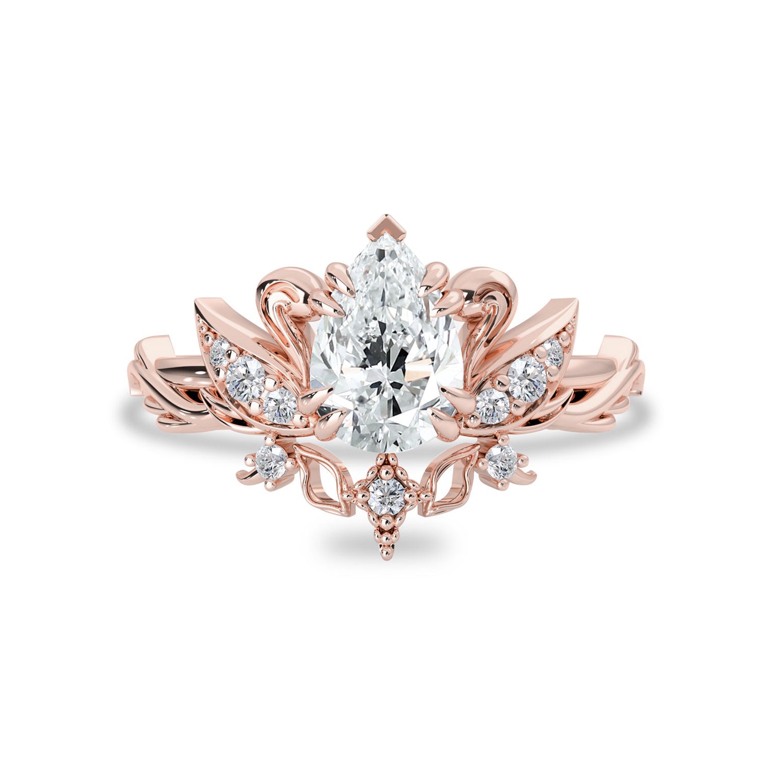 Pear Love Swan Nature Inspired Engagement Ring, Pear Cut With Celestial Star