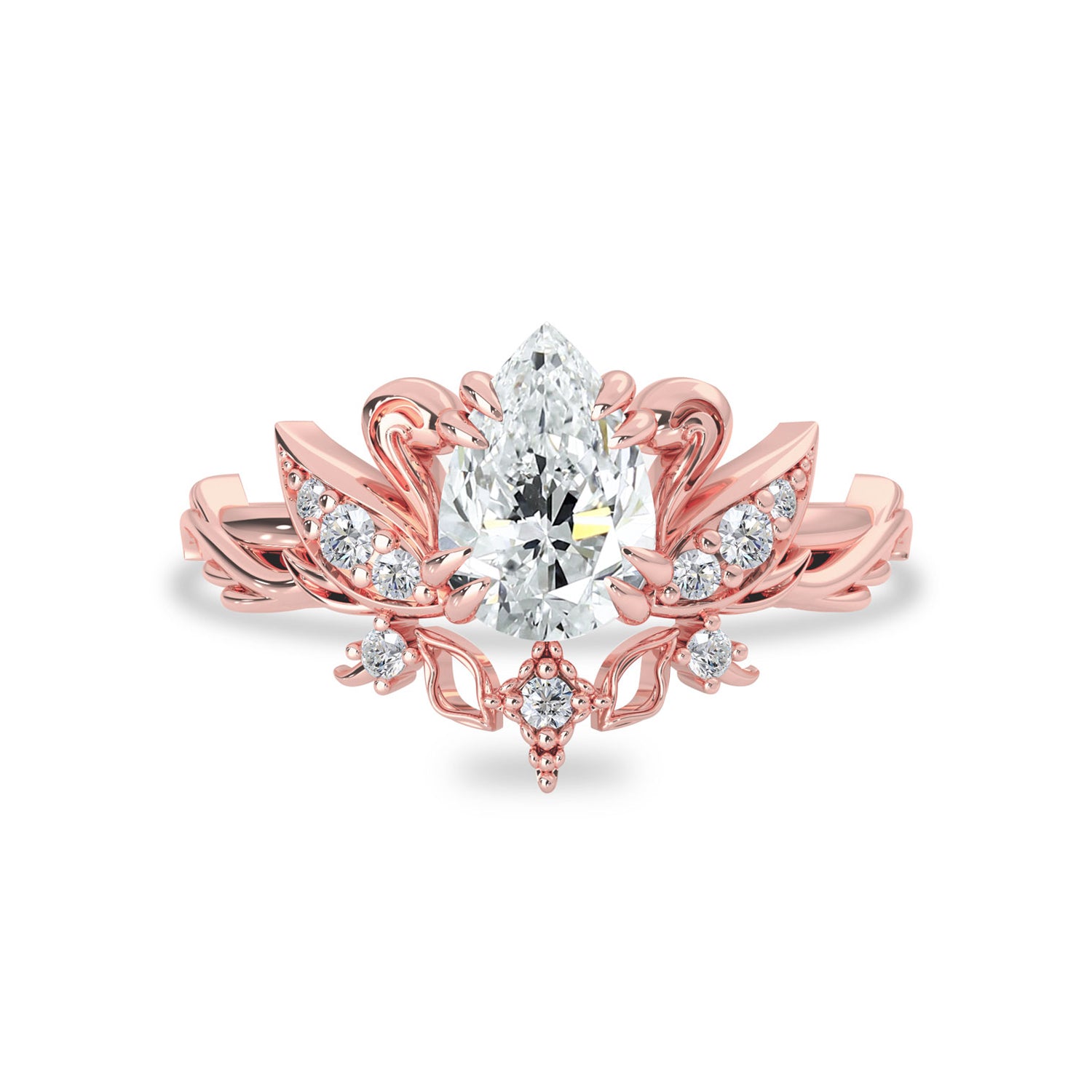 Pear Love Swan Nature Inspired Engagement Ring, Pear Cut With Celestial Star