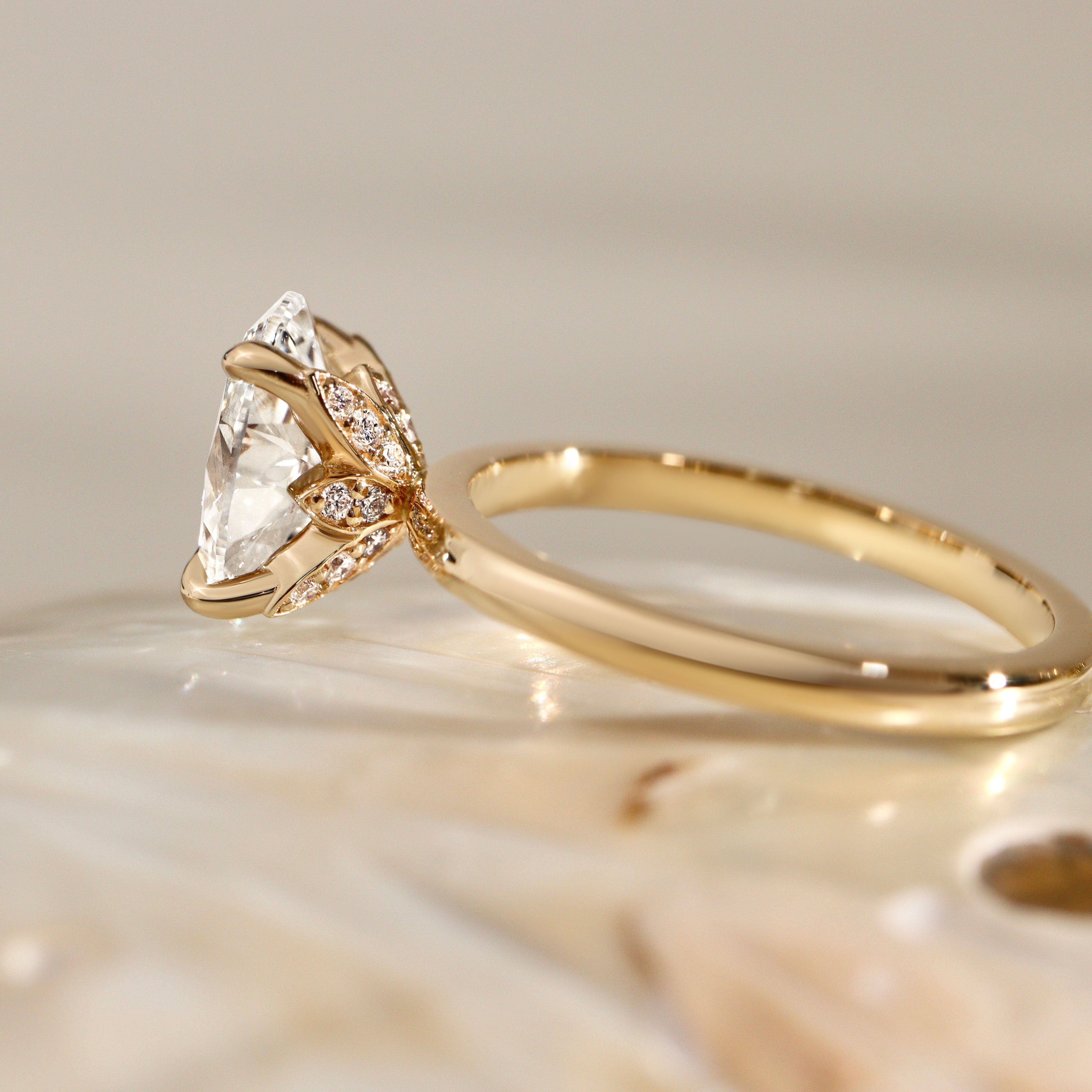 The Petal Oval Hidden Halo Solitaire Engagement Ring, Moissanite/Lab Grown Diamond