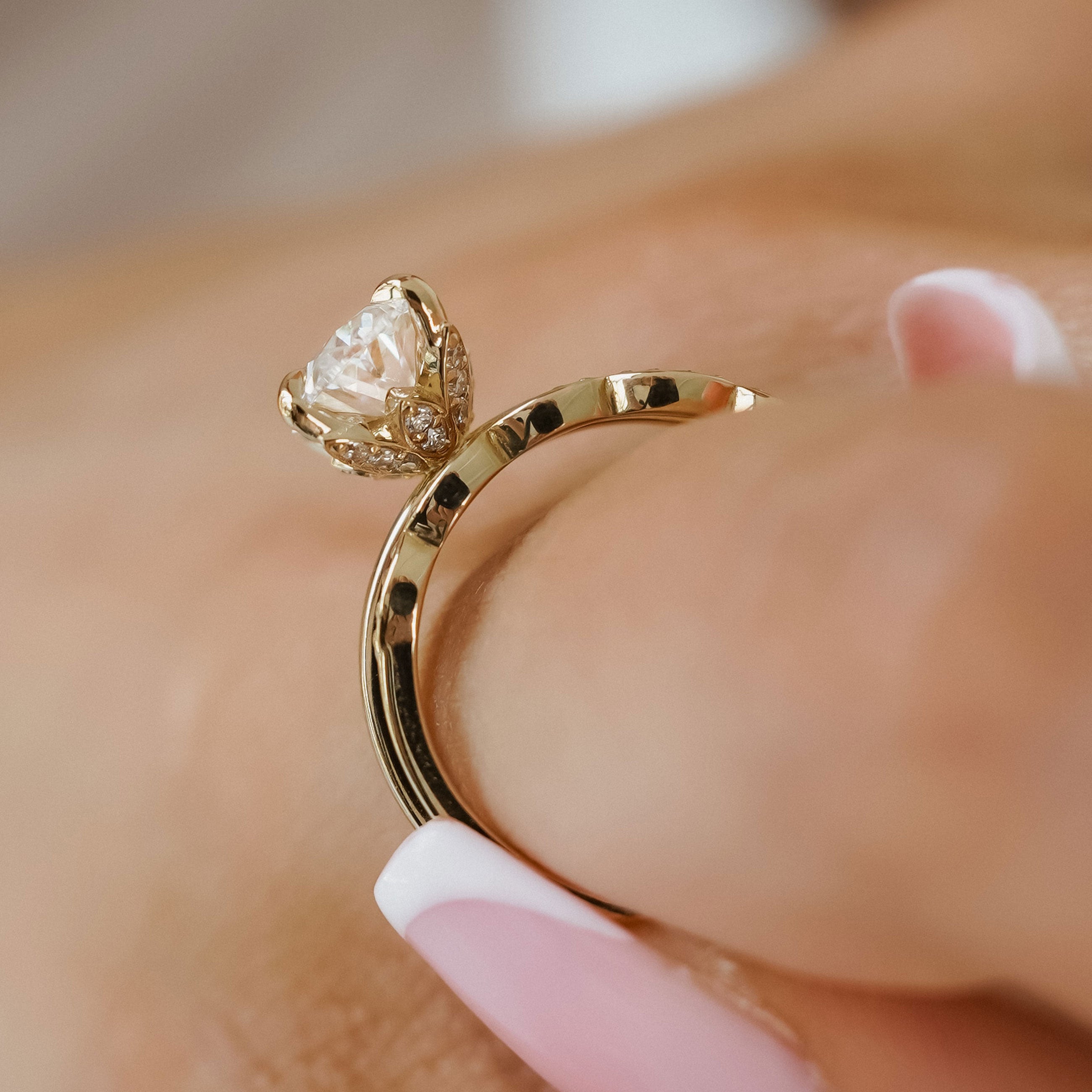 The Petal Oval Hidden Halo Engagement Ring, Moissanite/Lab Grown Diamond