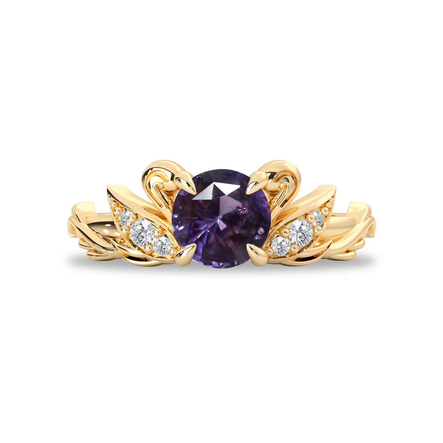 Round Love Swan Engagement Ring, Round Brilliant Cut