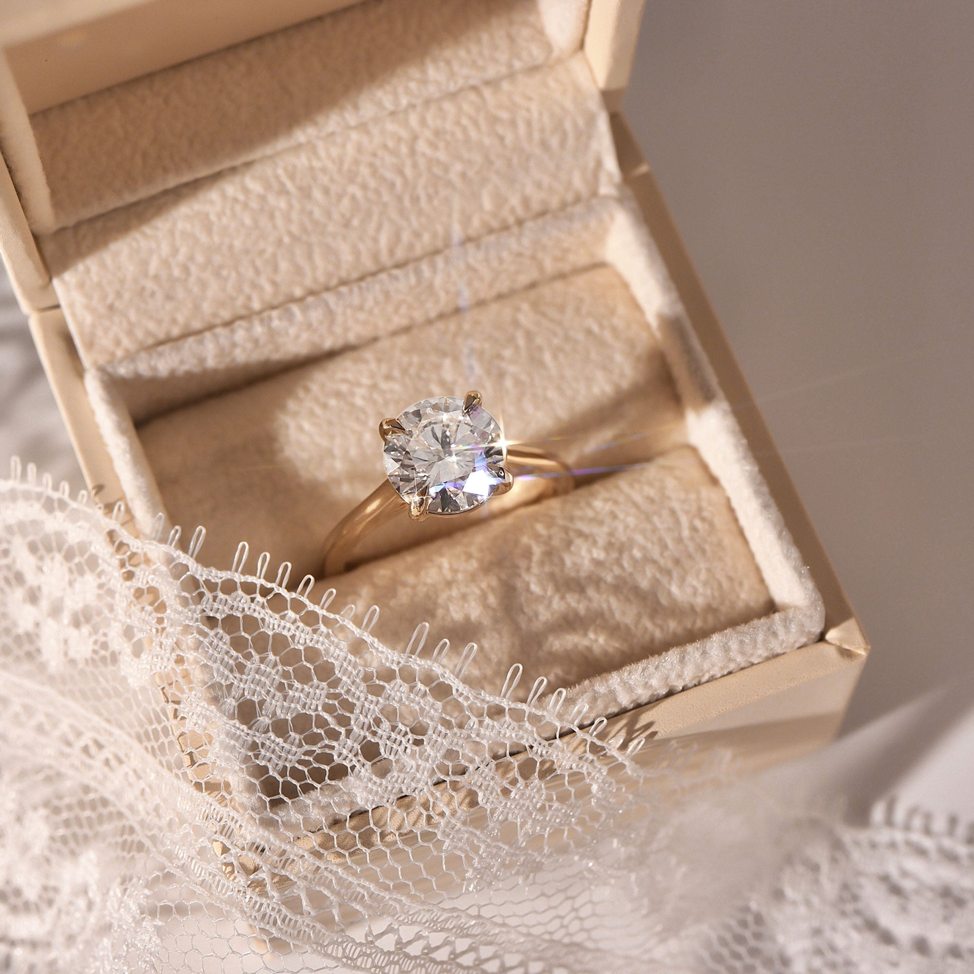 Round Ivy Hidden Halo Engagement Ring, Moissanite/Lab Grown Diamond