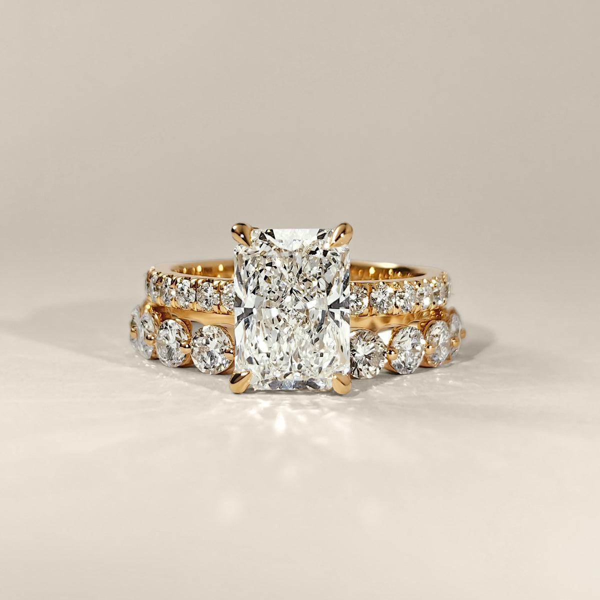 Lily Radiant Double Hidden Halo Engagement Ring, Moissanite/Lab Grown Diamond