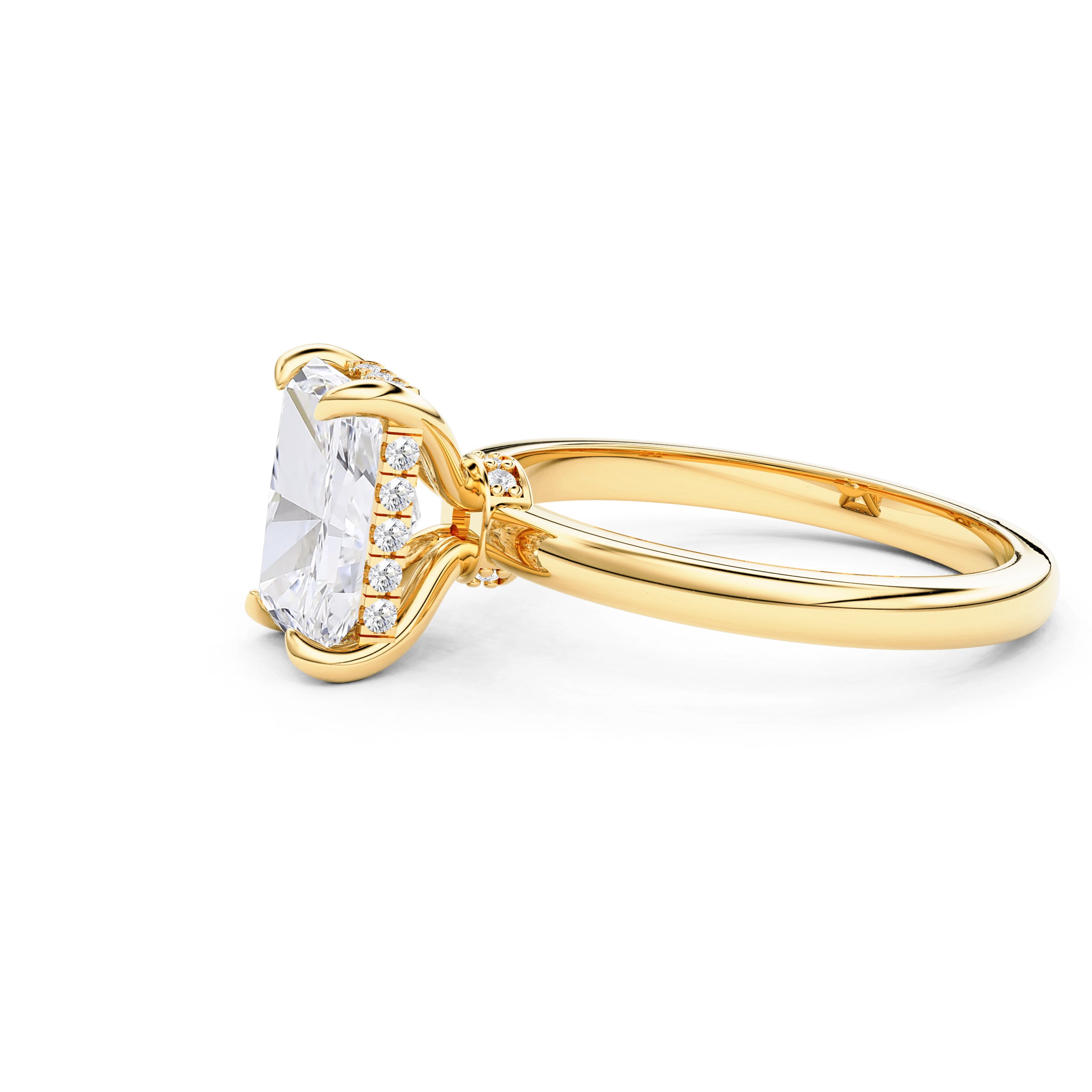 Lily Radiant Double Hidden Halo Engagement Ring, Moissanite/Lab Grown Diamond