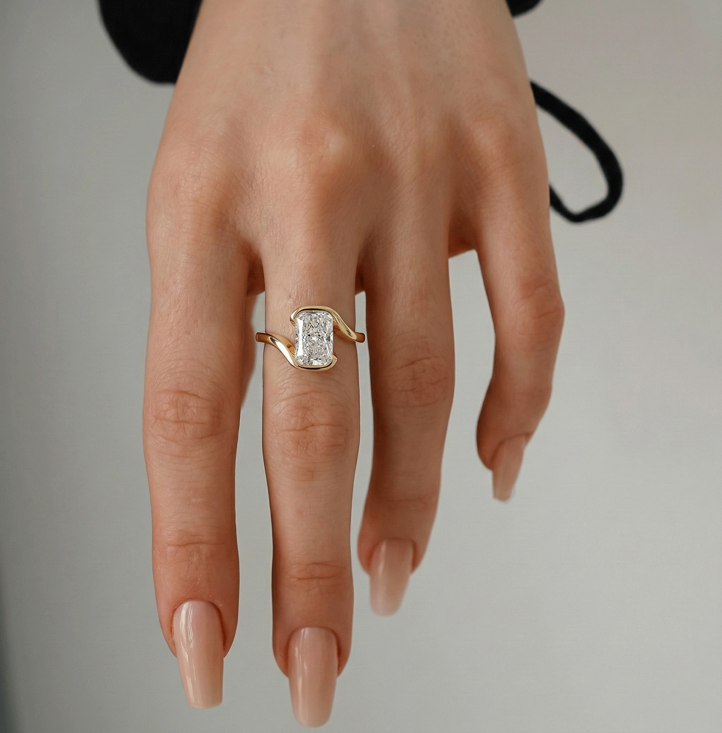 Selene Radiant Half Bezel Bypass Solitaire Engagement Ring, Moissanite/Lab Diamond