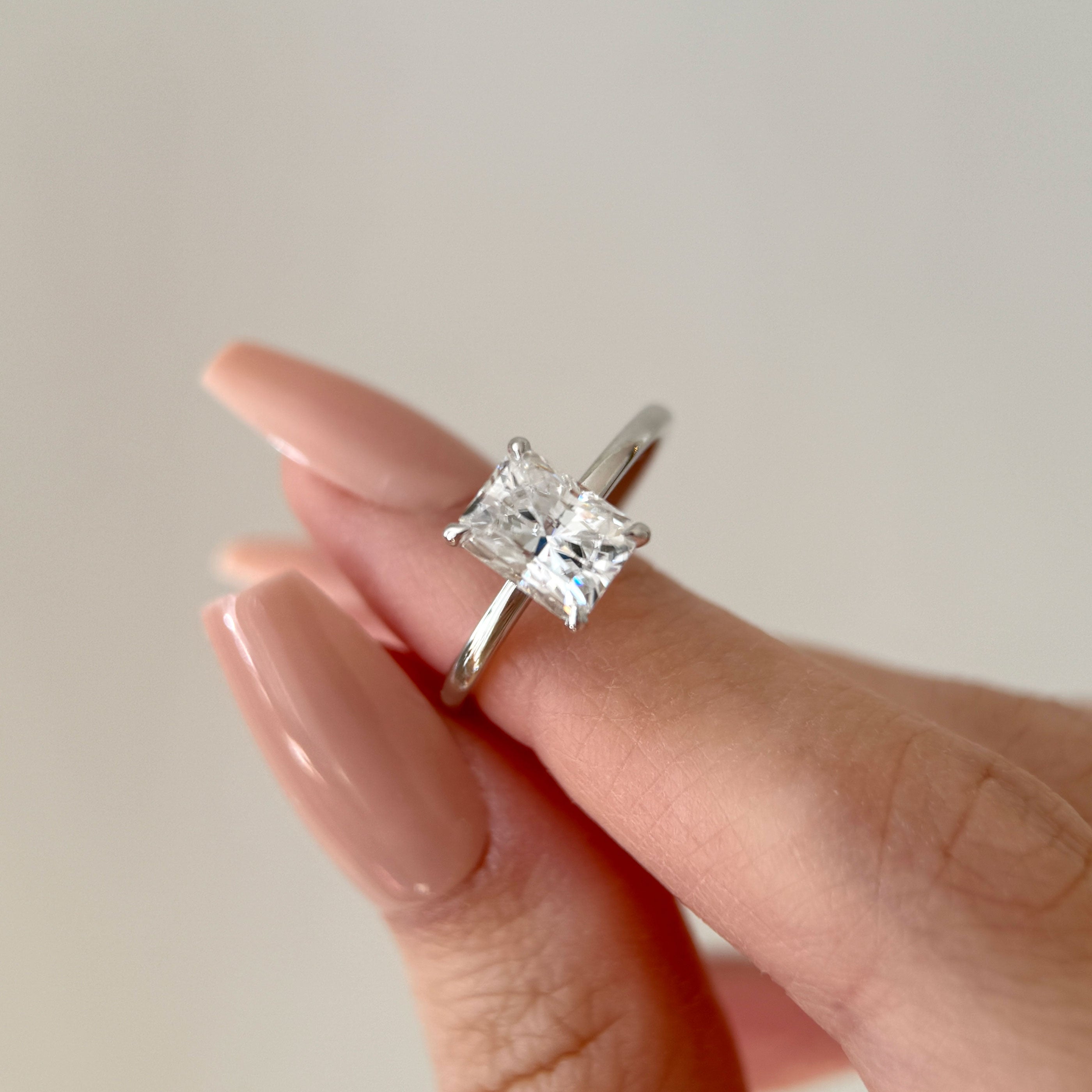 Chloe Radiant Cut Hidden Halo Solitaire Engagement Ring, High Set