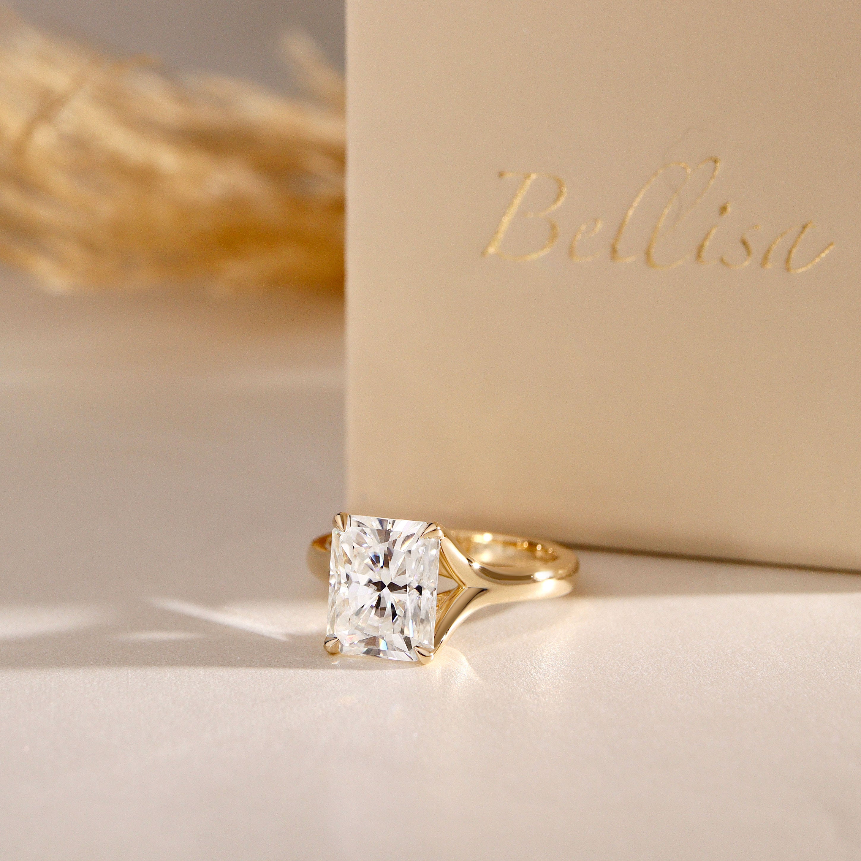 Juniper Radiant Trellis Solitaire Engagement Ring, Moissanite/Lab Grown Diamond