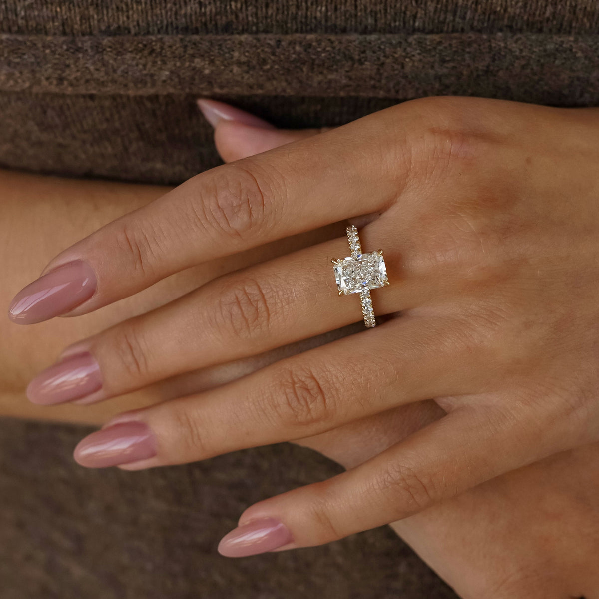 Riley Radiant Hidden Halo Engagement Ring, Moissanite/Lab Grown Diamond