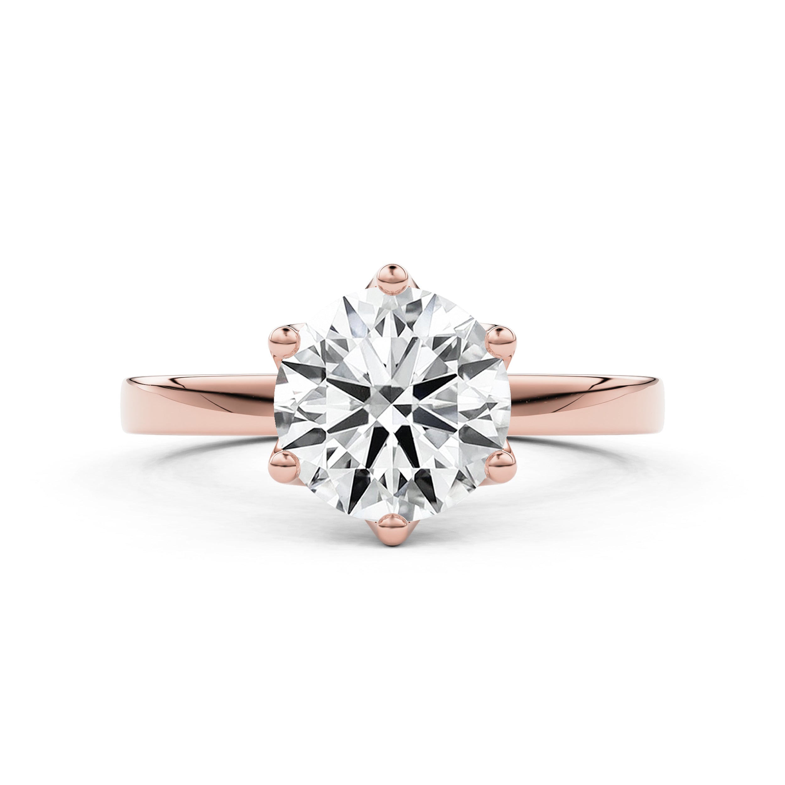 Iris Round Tulip Petal Solitaire Engagement Ring with Side Pavé