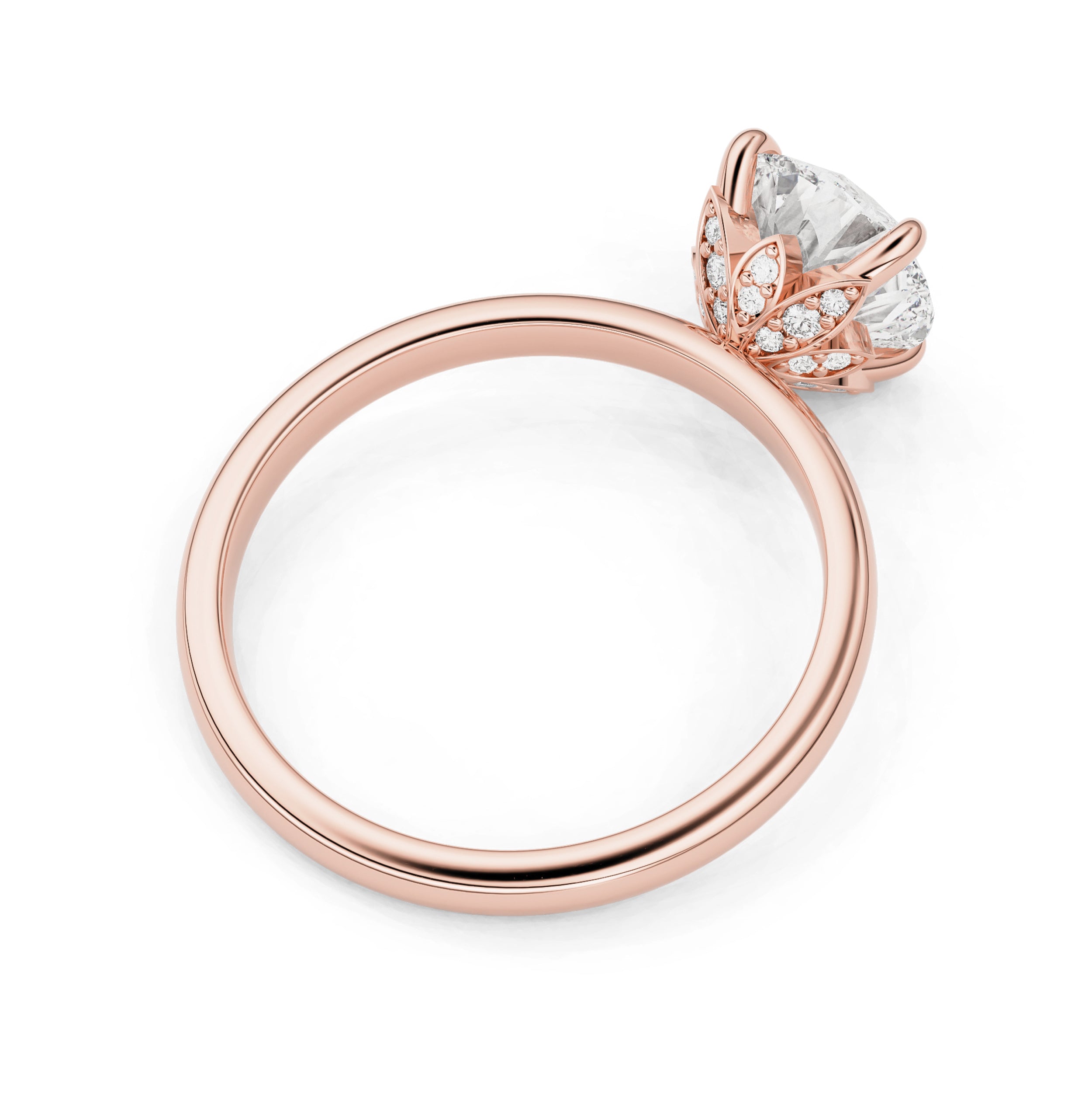 The Petal Hidden Halo Round Engagement Ring, Four Prongs