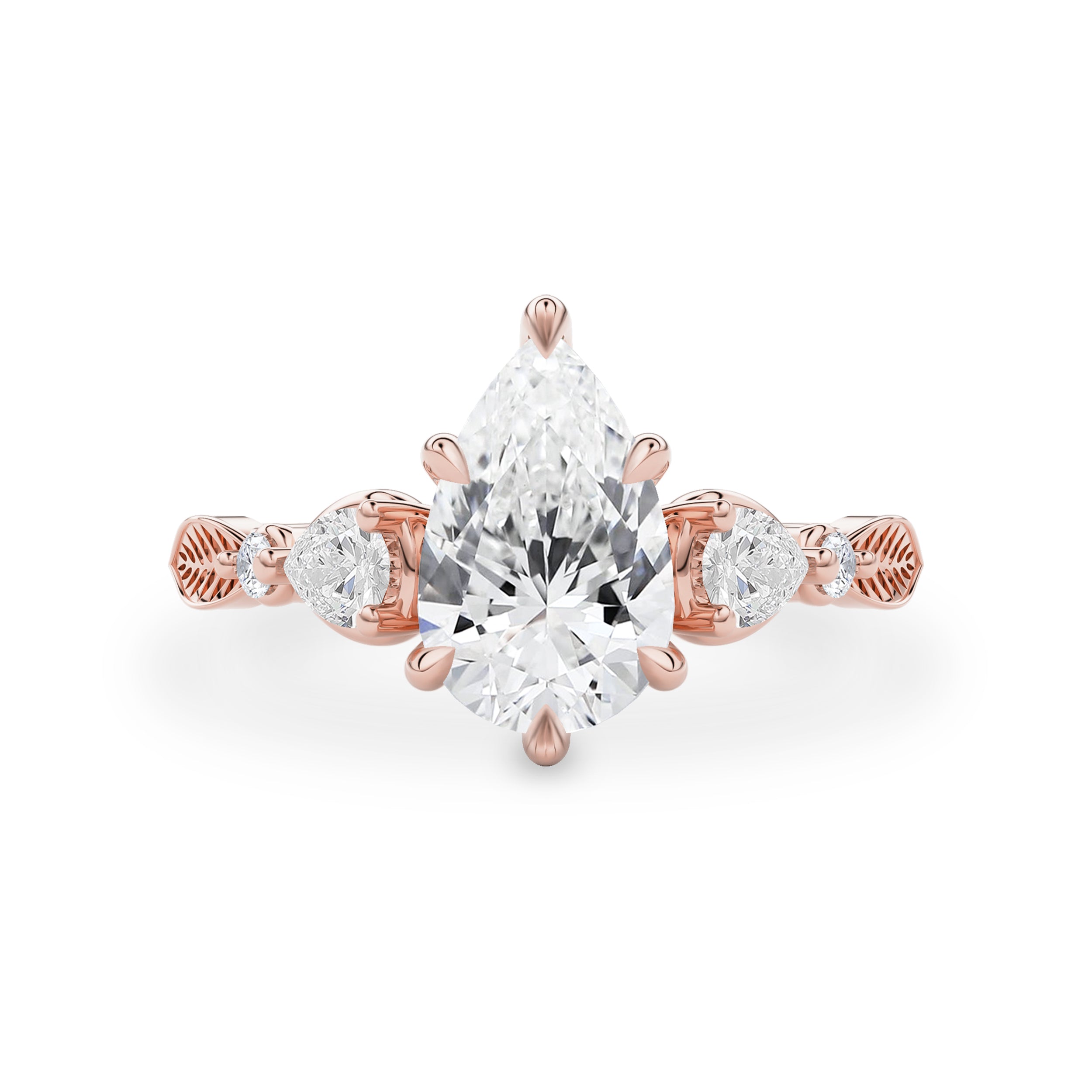 Madison Pear Art Deco Leaf Engagement Ring, Moissanite/Lab Diamond