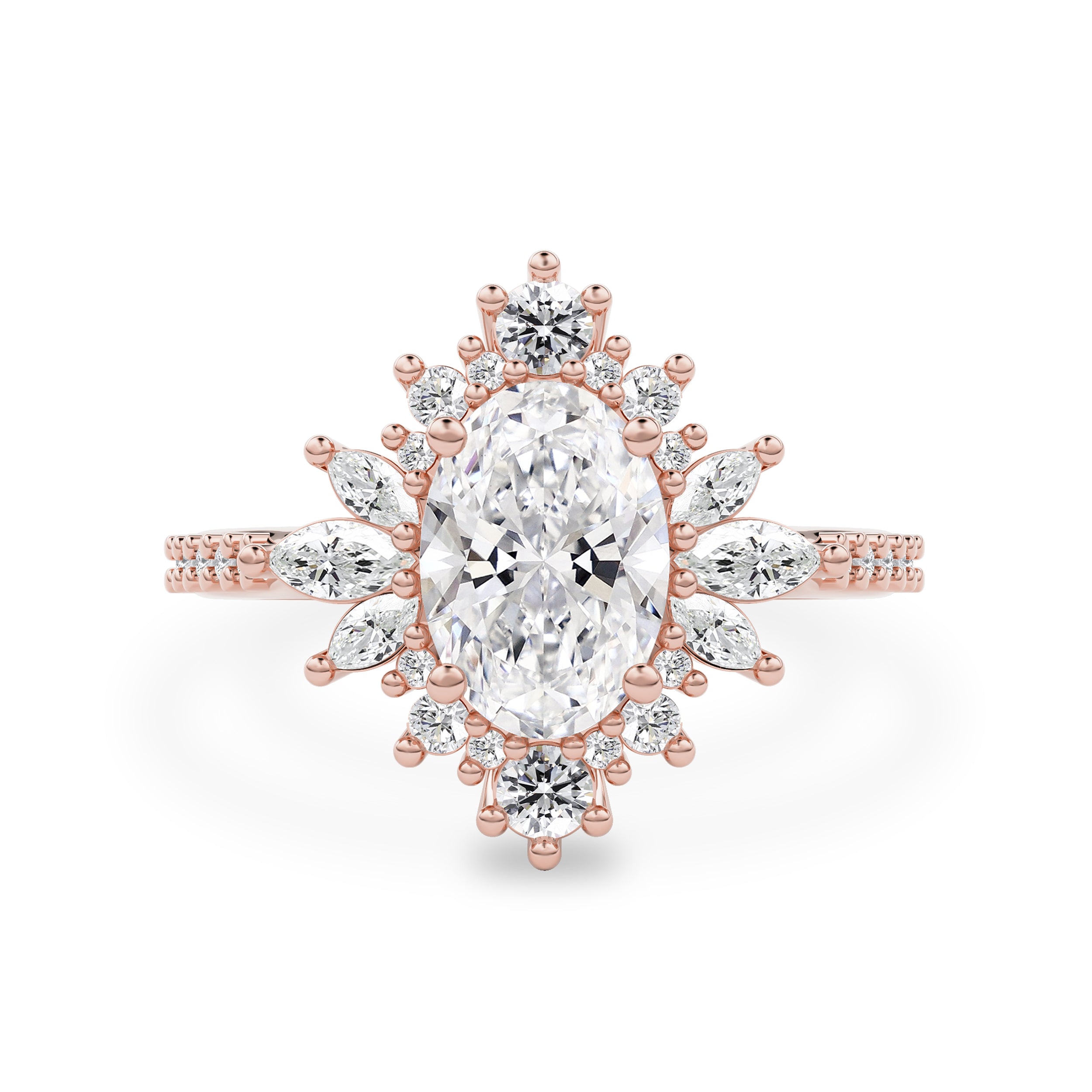 Mila Wings Halo Cluster Engagement Ring, Oval With Accent