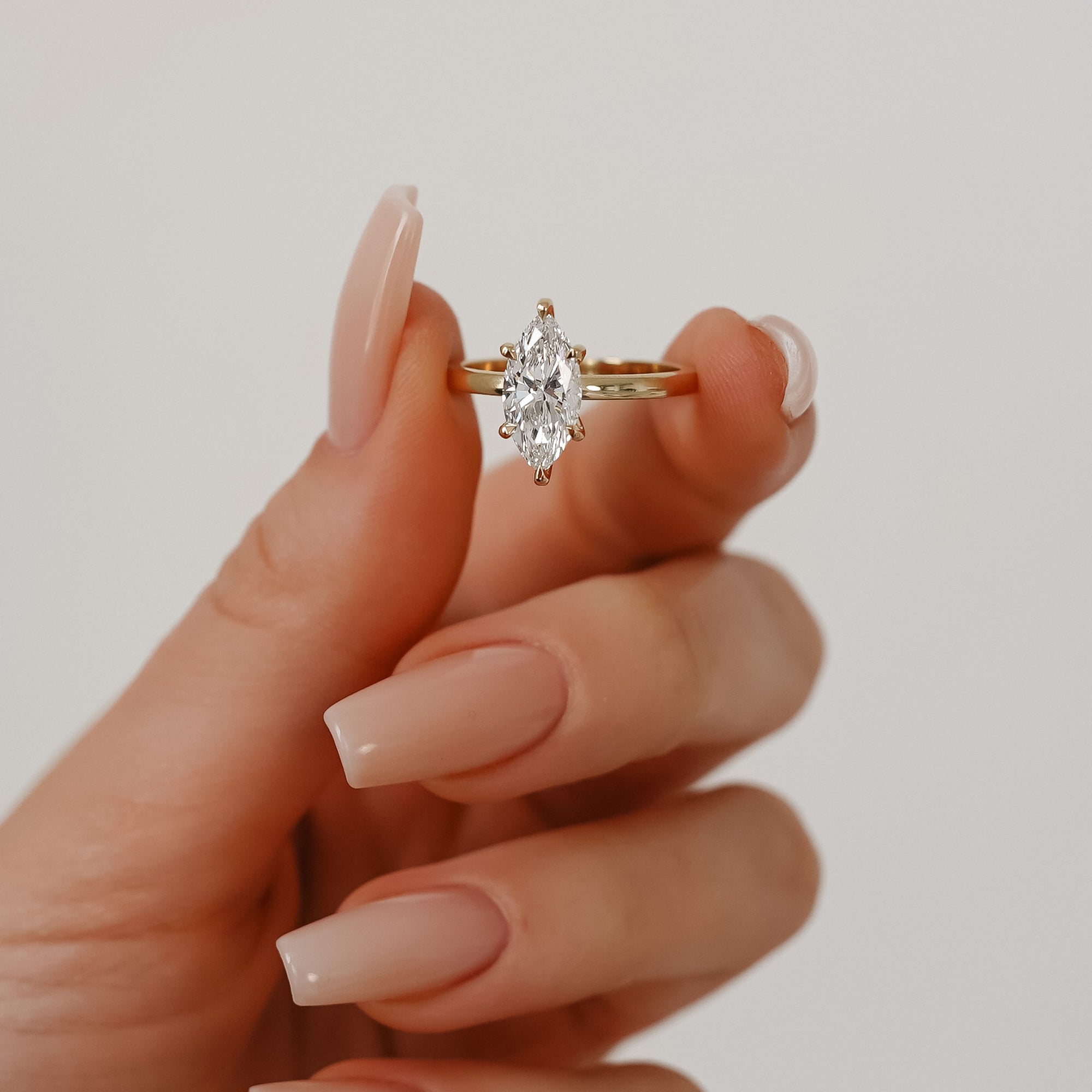 Calista Marquise Cut Solitaire Engagement Ring, Moissanite/Lab Grown Diamond