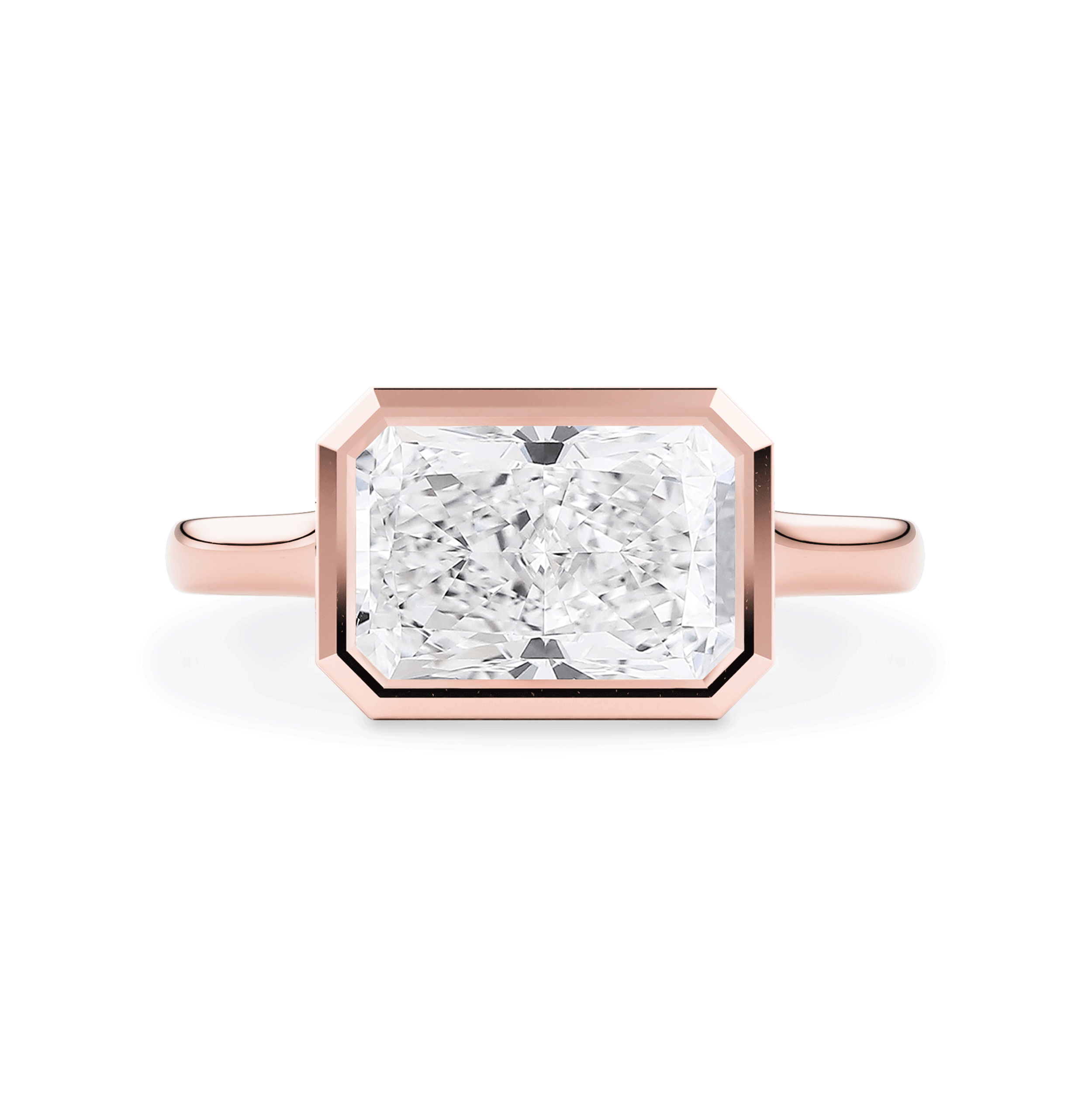 Carmen Radiant East-West Bezel Engagement Ring, Moissanite/Lab Diamond