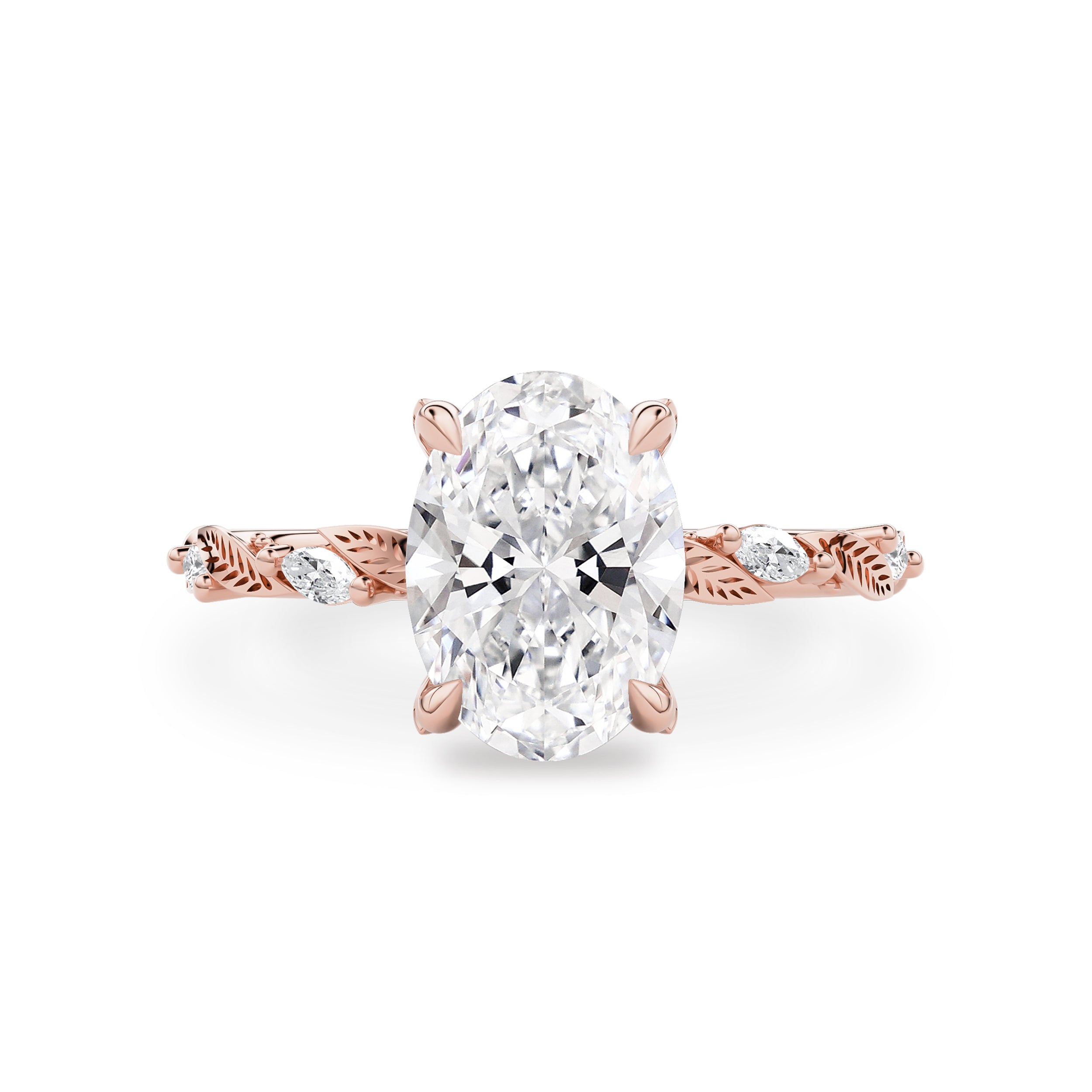 Brooke Oval Cut Leaf Hidden Halo Engagement Ring, Moissanite/Lab Grown Diamond