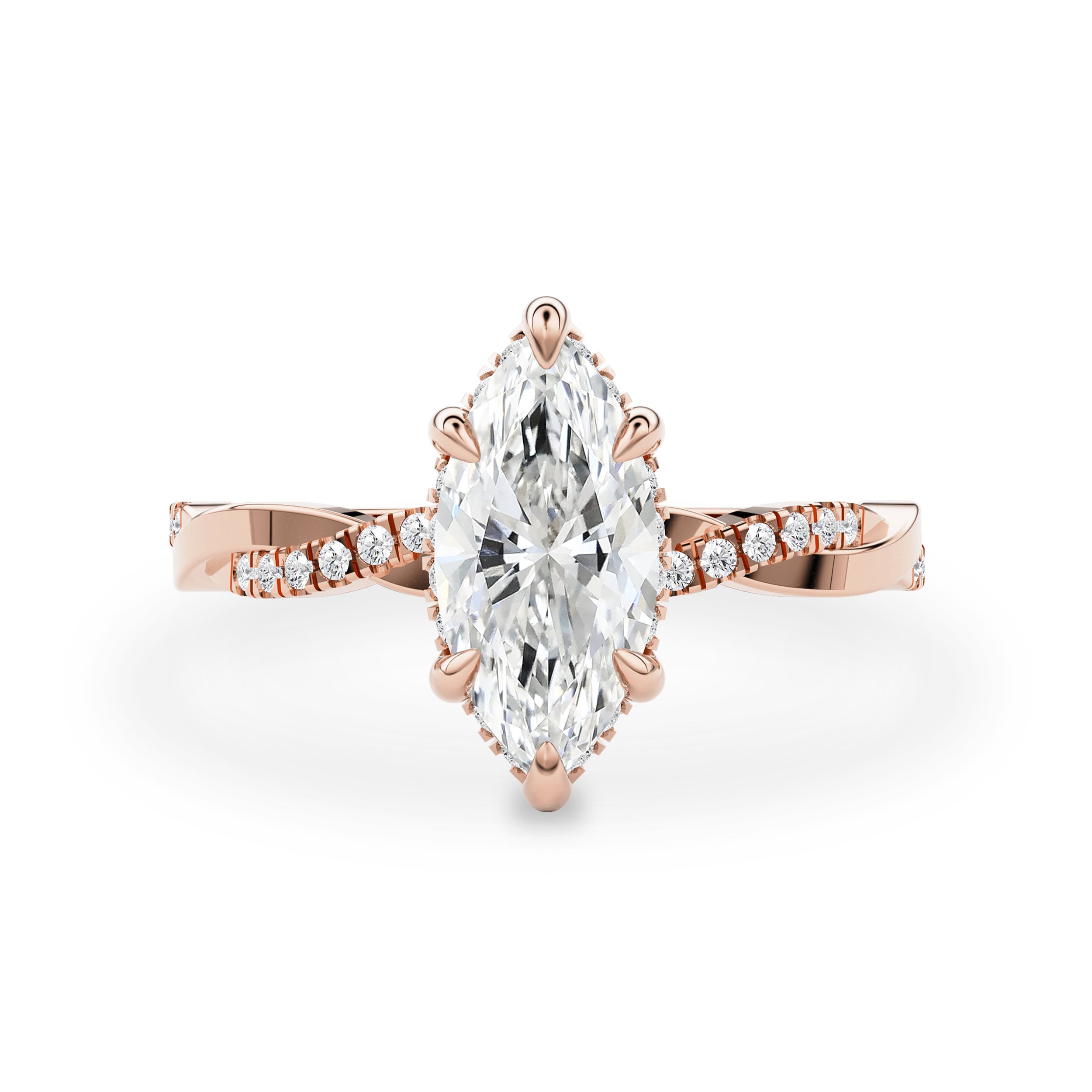 Julia Marquise Hidden Halo Twist Band Engagement Ring, High Set