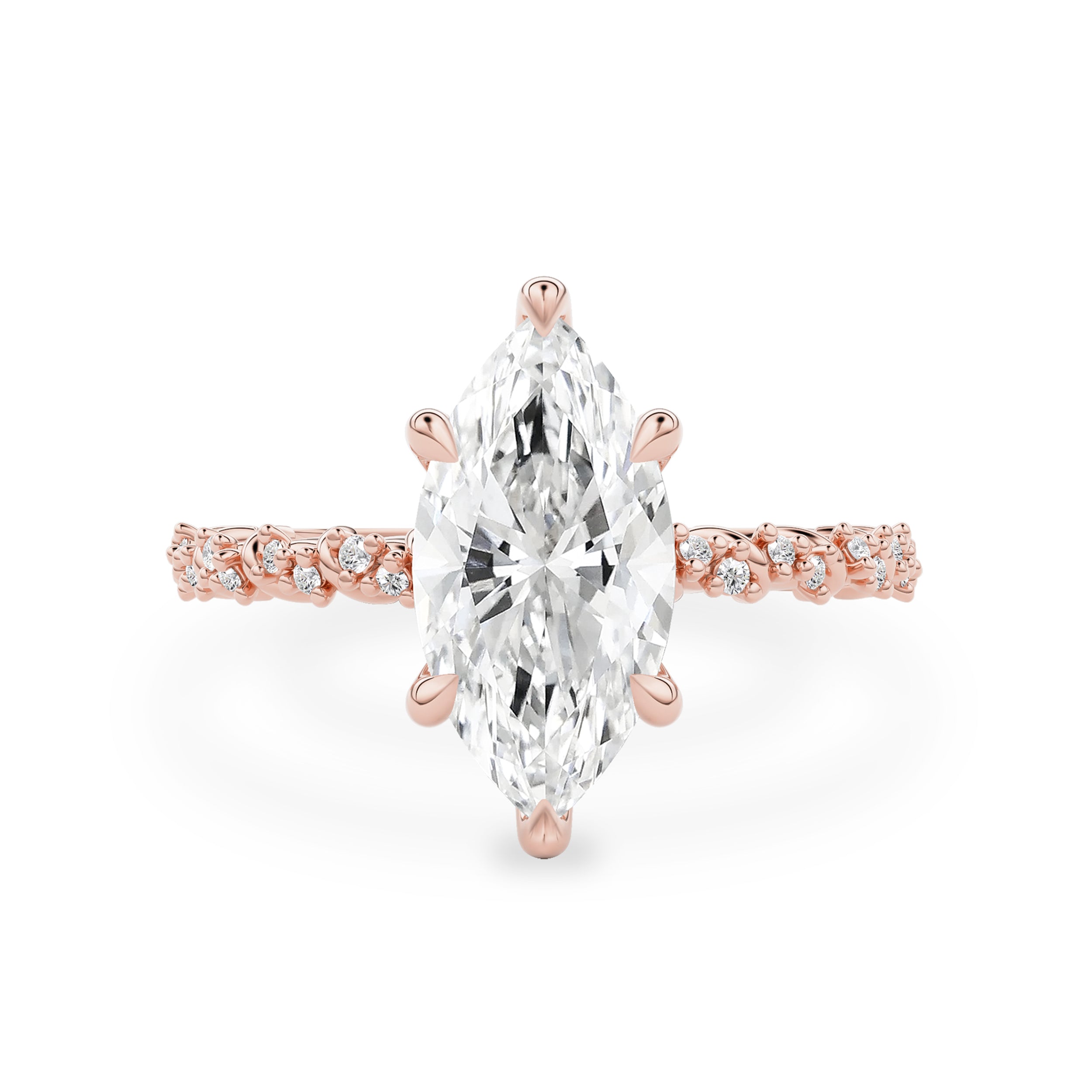 Aurora Marquise Cut Vine Pavé Prong Engagement Ring, Moissanite/Lab Grown Diamond