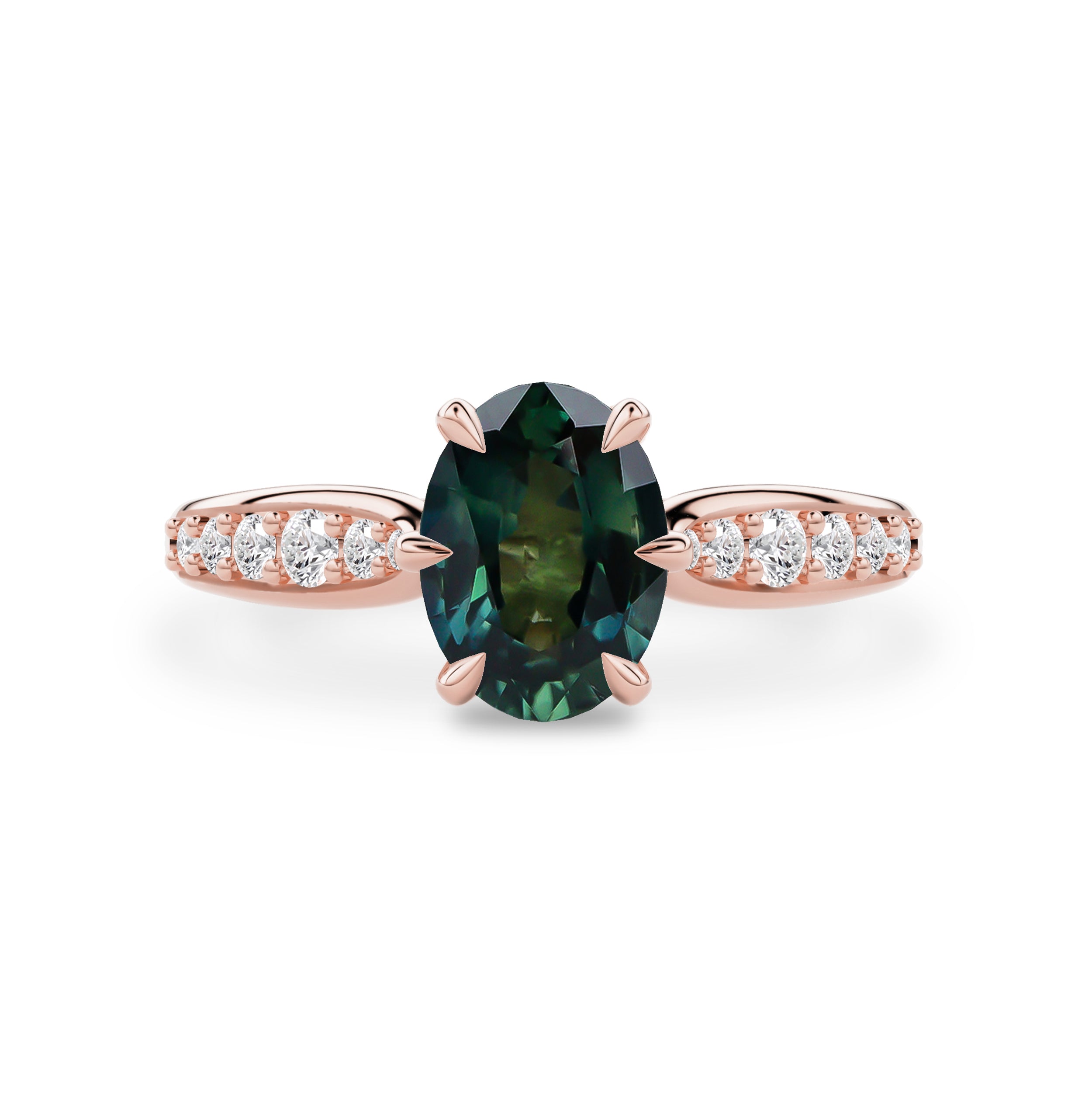 Cinderella Oval Parti Sapphire Engagement Ring, Petal with Accents