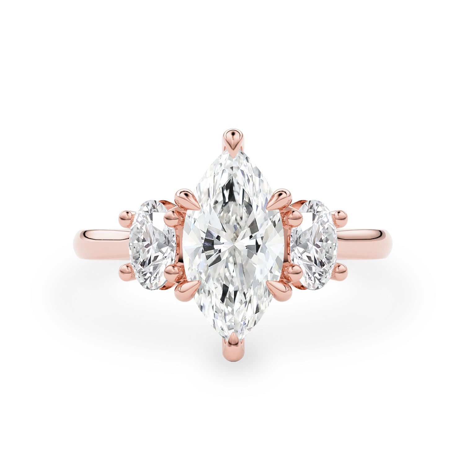 Royal Marquise Cut Three Stone Engagement Ring, Moissanite/Lab Grown Diamond