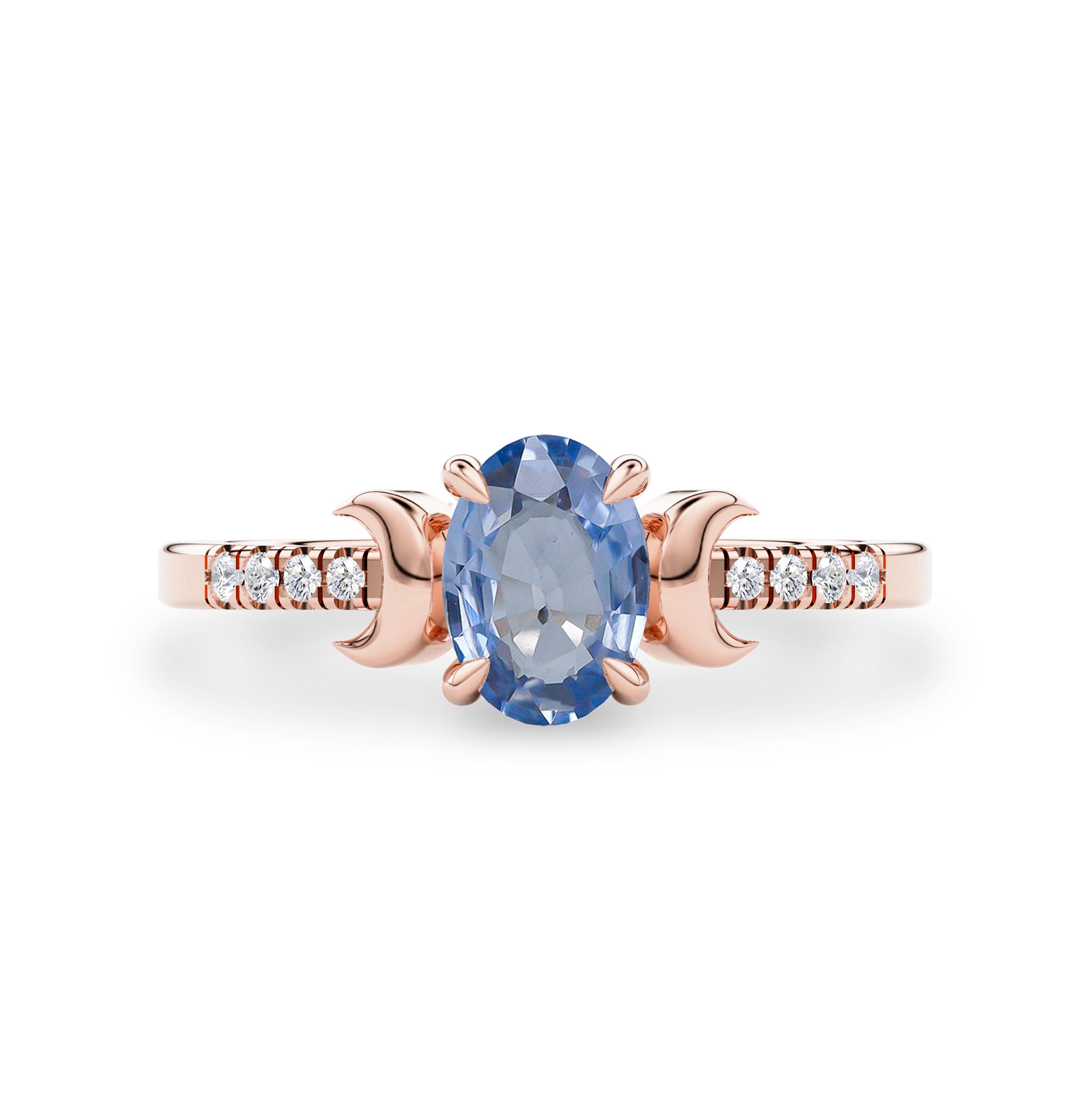 Whistler Dome Moon Oval Cut Blue Sapphire Engagement Ring, Pavé