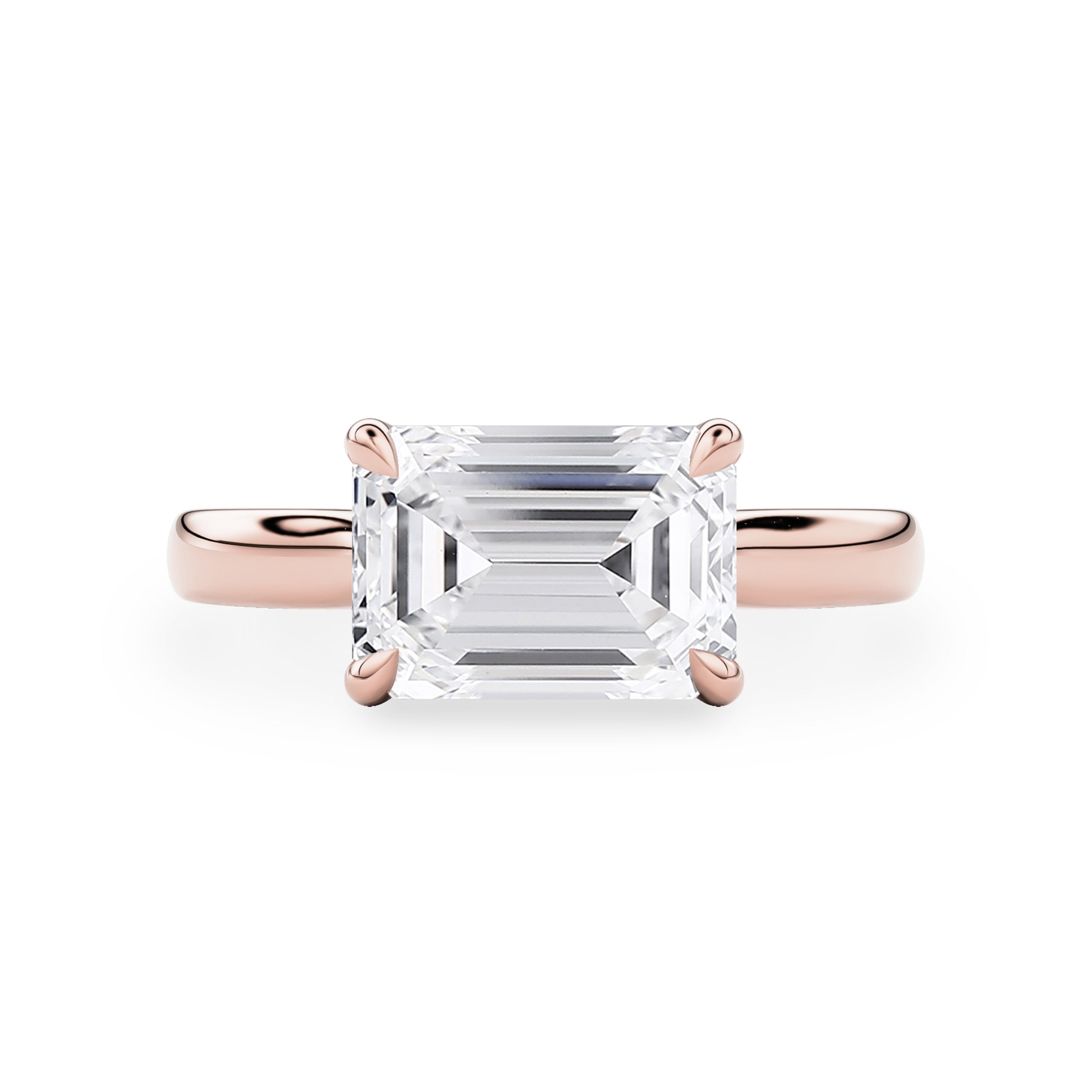 Lyra East West Emerald Cut Solitaire Cathedral Engagement Ring