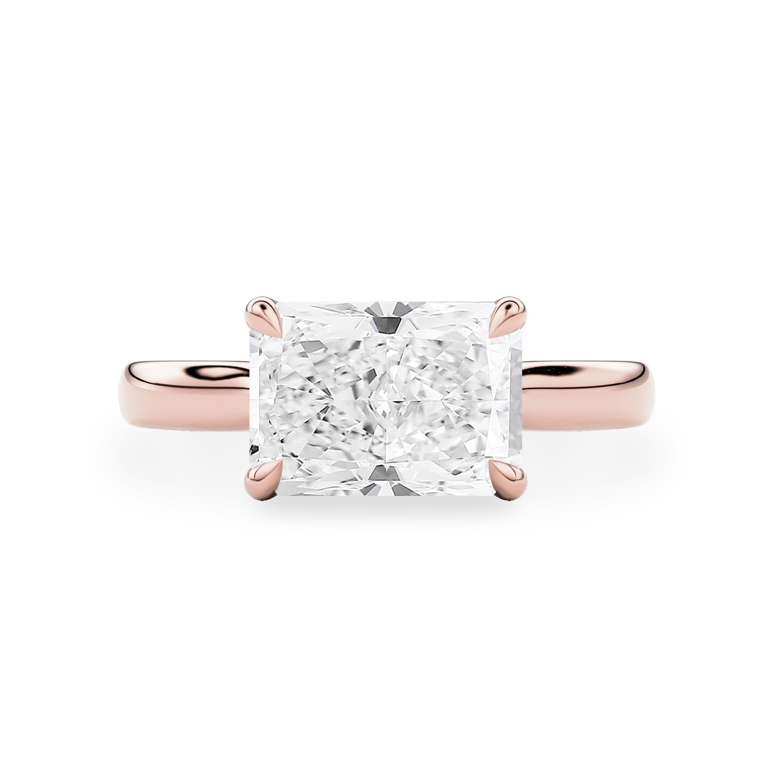 Lyra East West Radiant Cut Solitaire Cathedral Engagement Ring