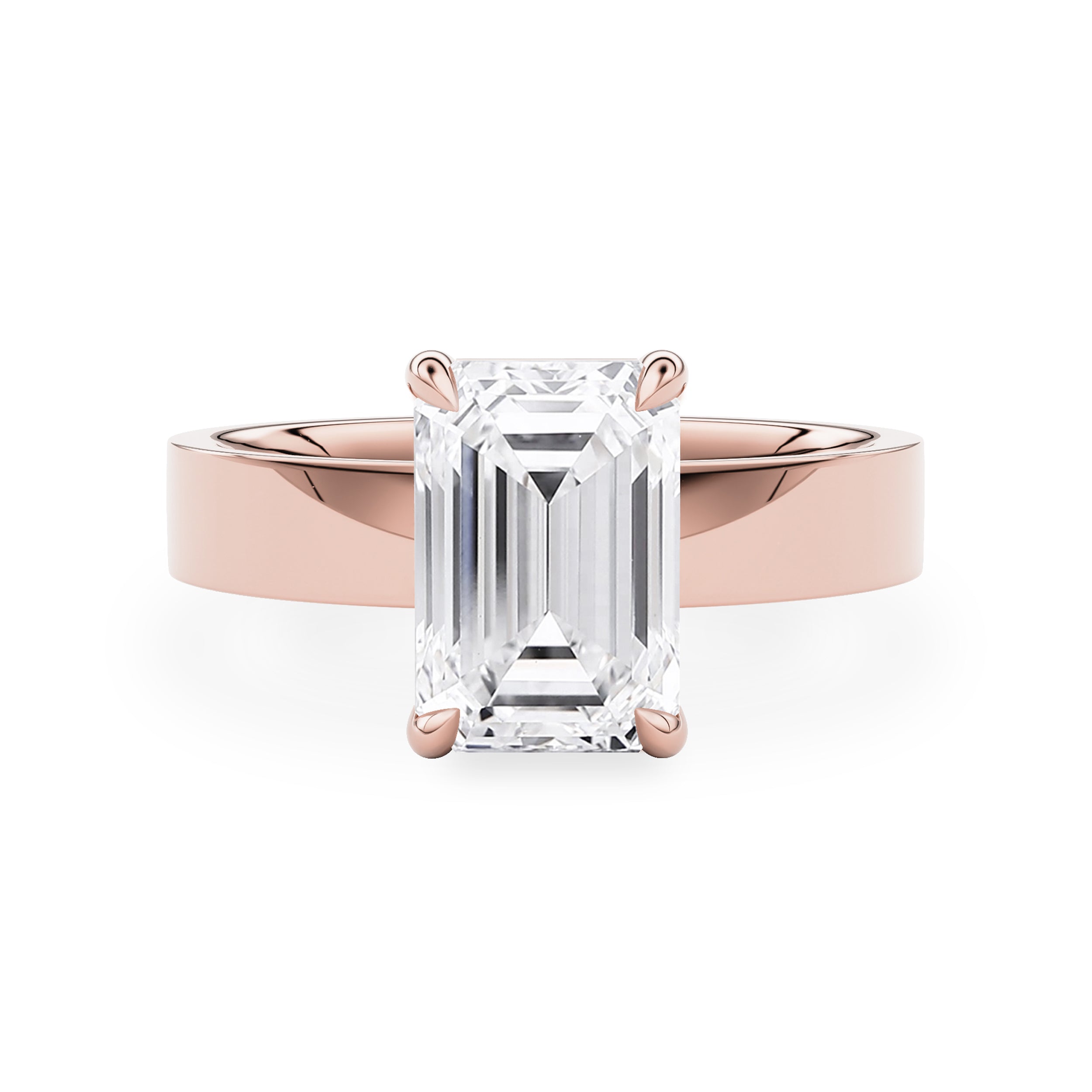 Stephanie Emerald Cut Cigar Band Solitaire Engagement Ring, Flat Band