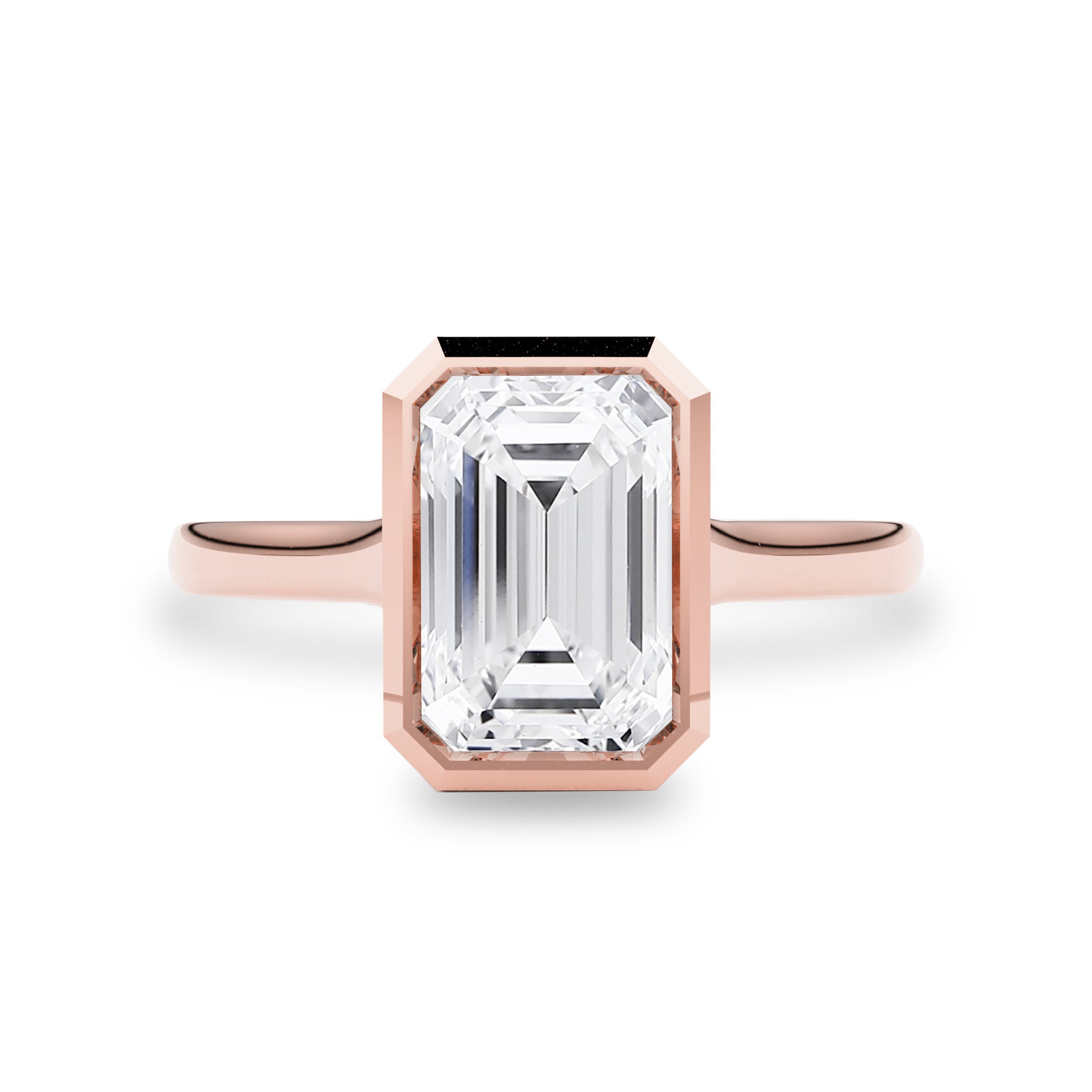 Carmen Emerald Full Bezel Engagement Ring, Moissanite/Lab Diamond