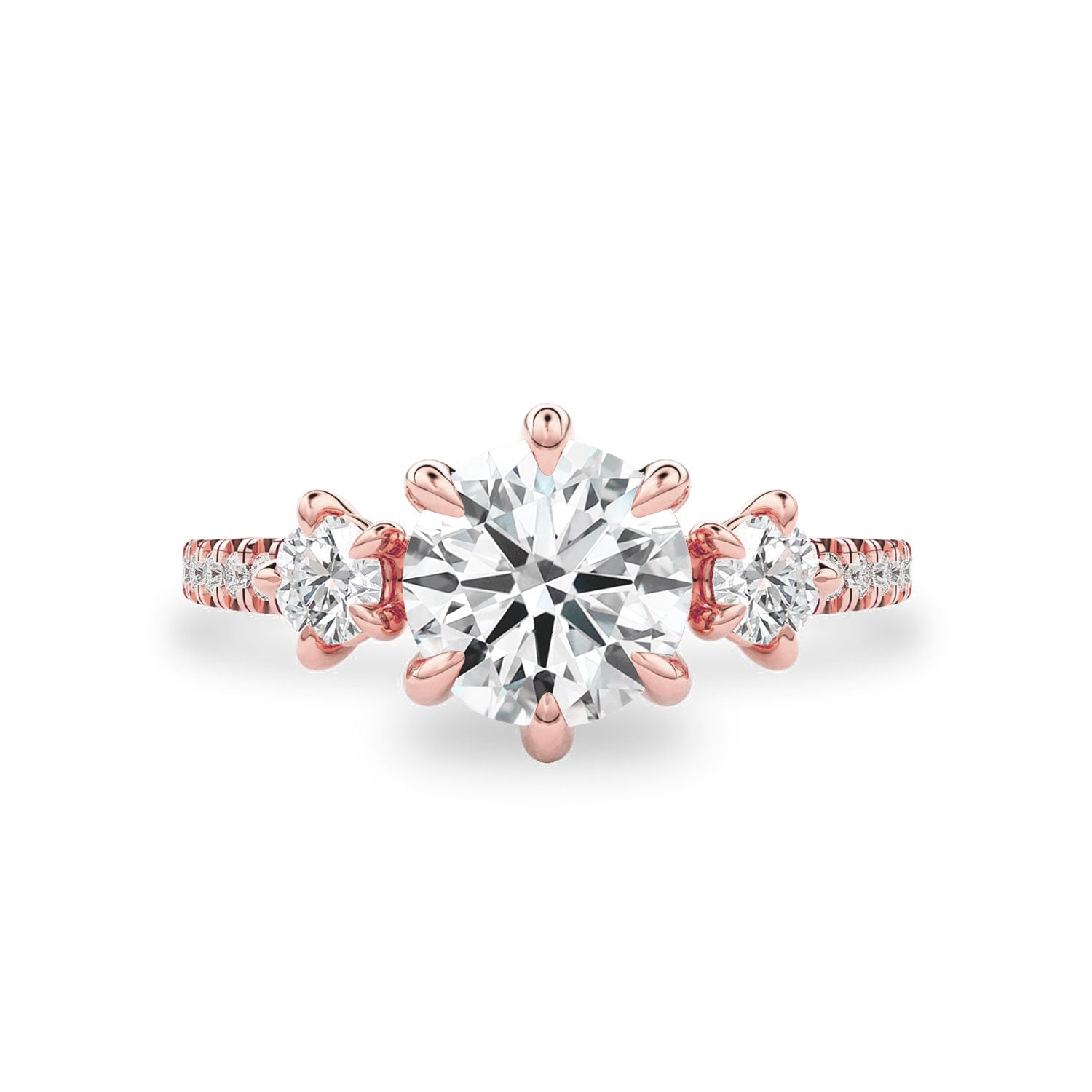 Ariel Round Three Stone Engagement Ring, Six Claws