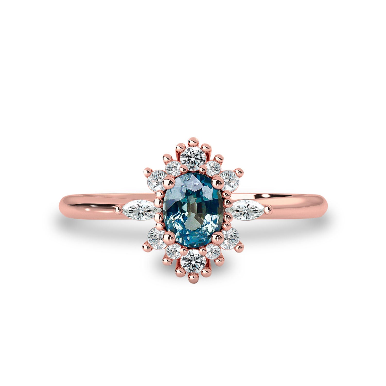 Mystical Love Half Halo Engagement Ring, Natural Sapphire