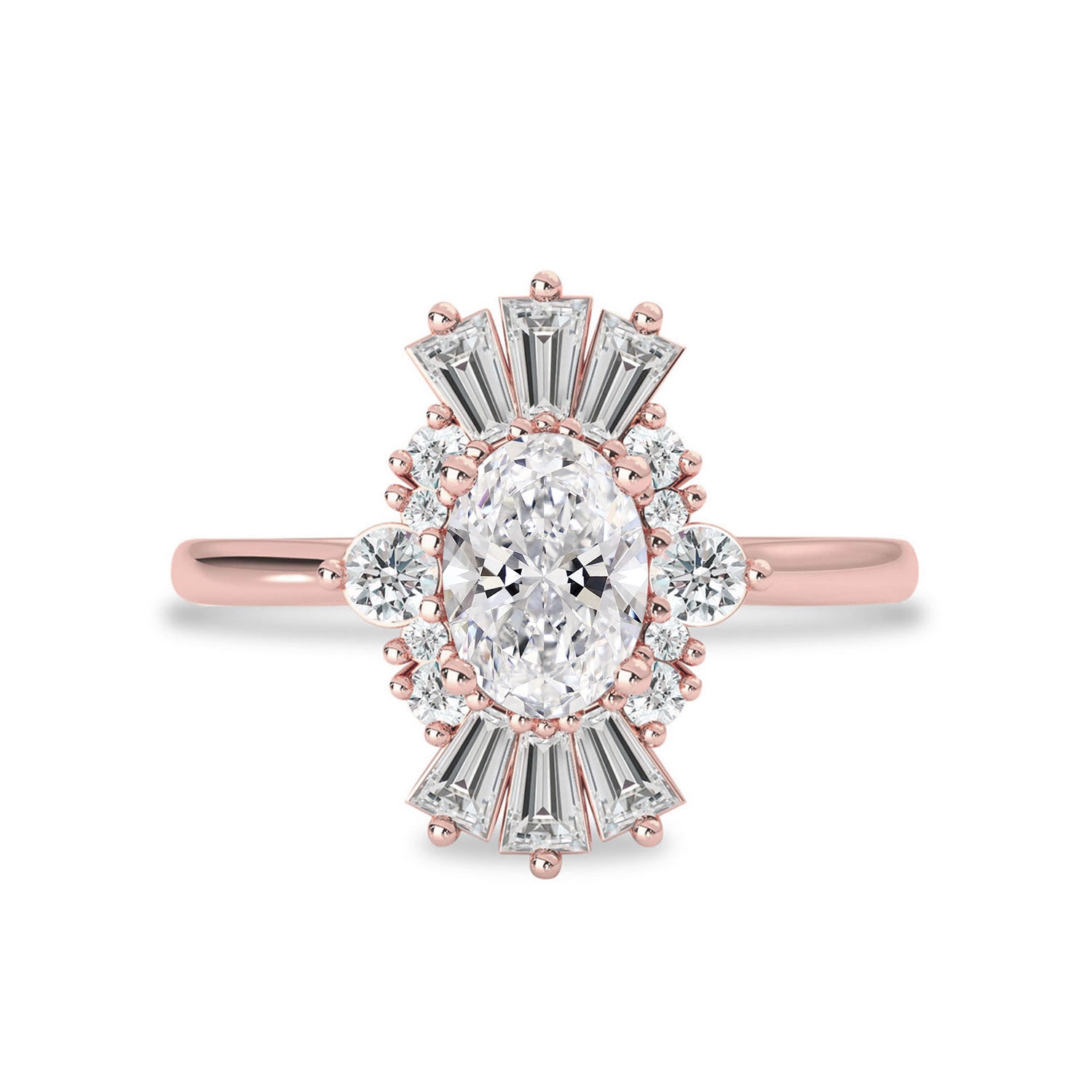 Luna Cluster Halo Engagement Ring, Oval With Trapezoid