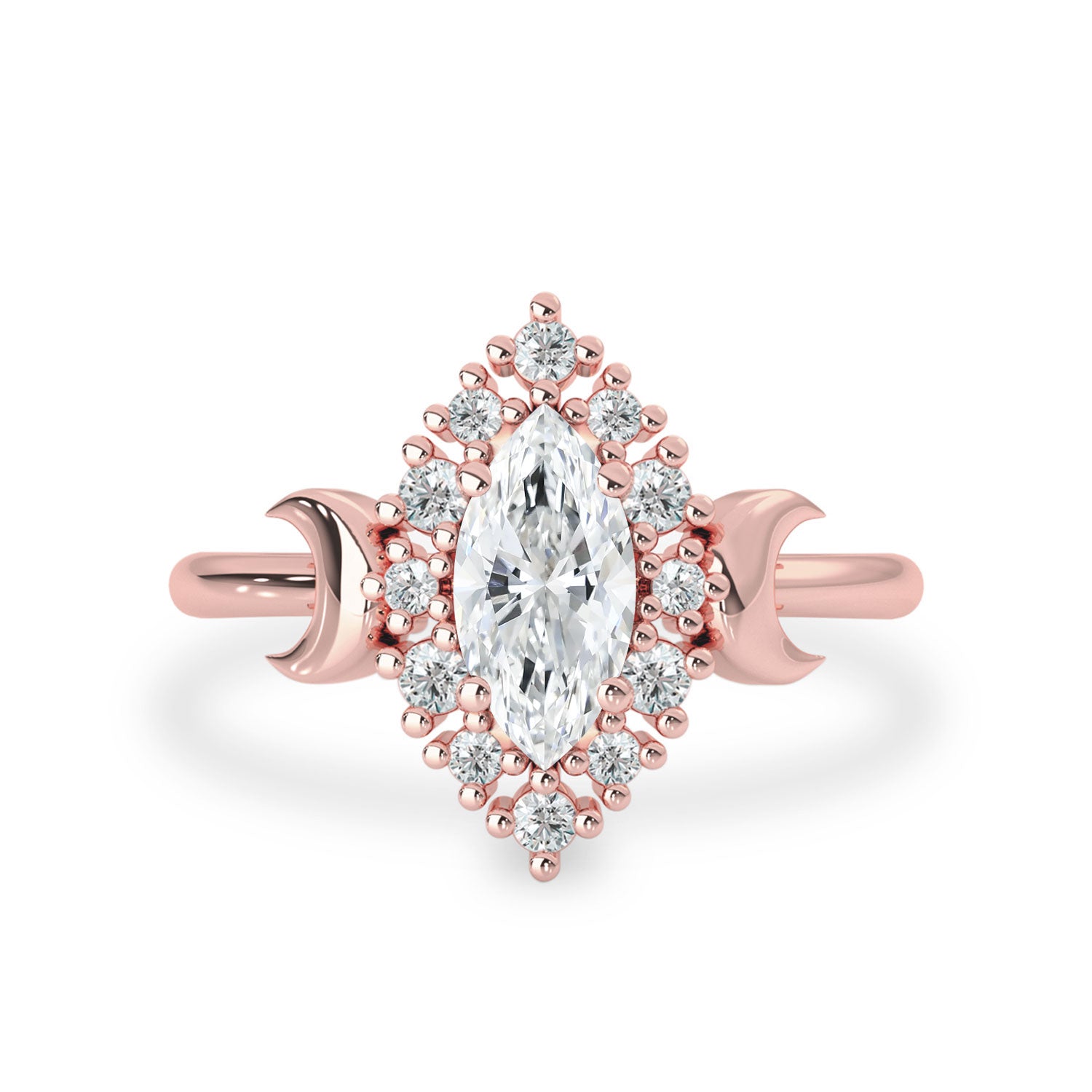 Endless Love Marquise Halo Moon Ring, Moissanite/Lab Diamond