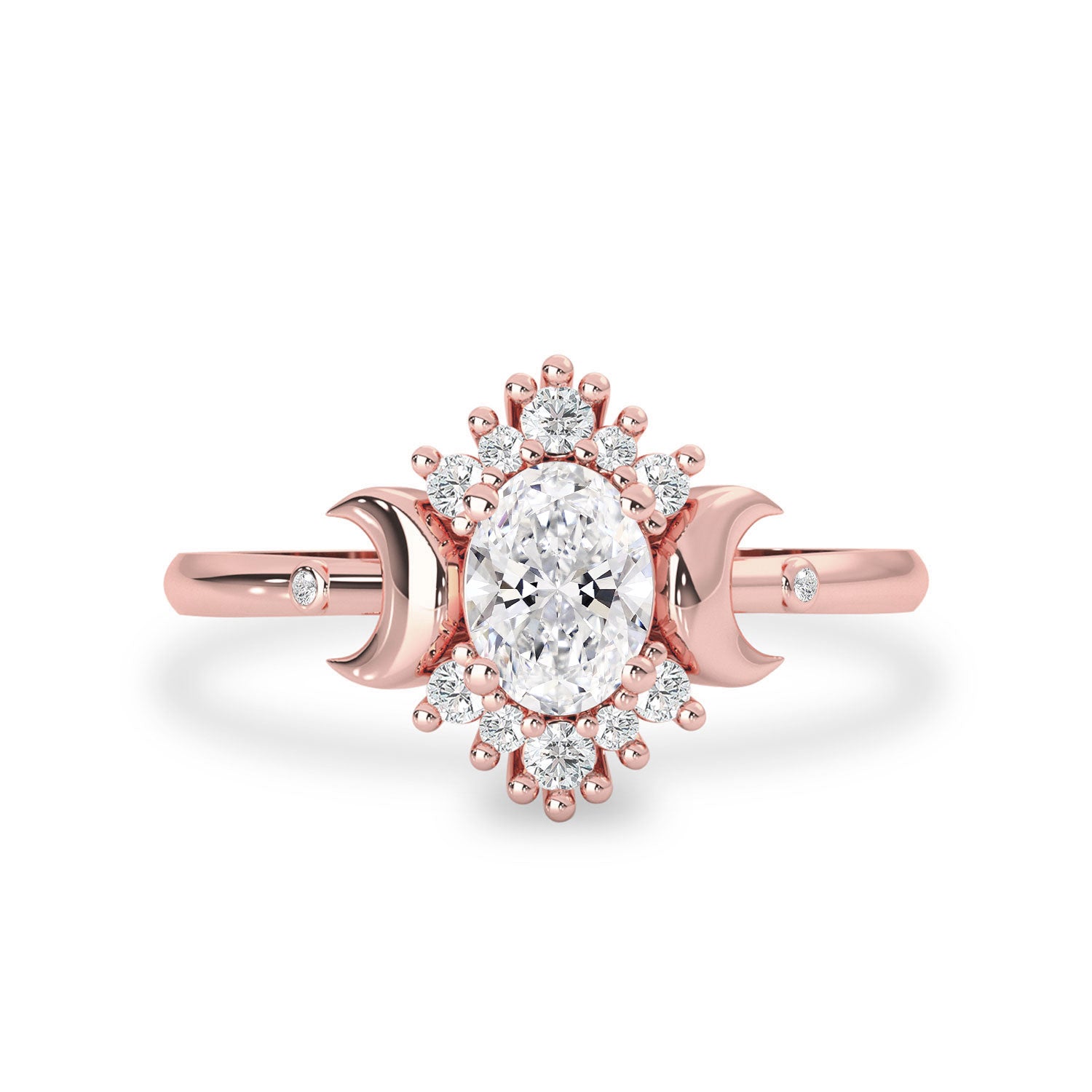 Endless Love Oval Cut Moon Halo Engagement Ring, Moissanite/Lab Grown Diamond