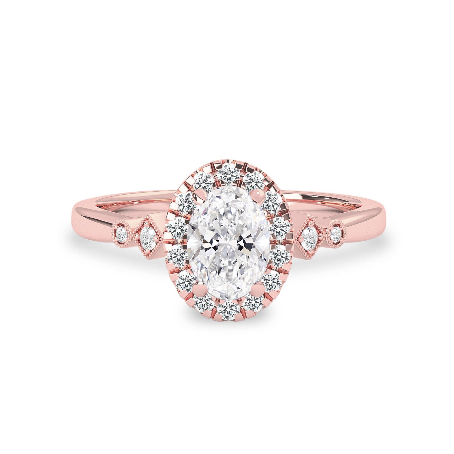 Viola Oval Halo Milgrain Cathedral Engagement Ring, Moissanite/Lab Diamond