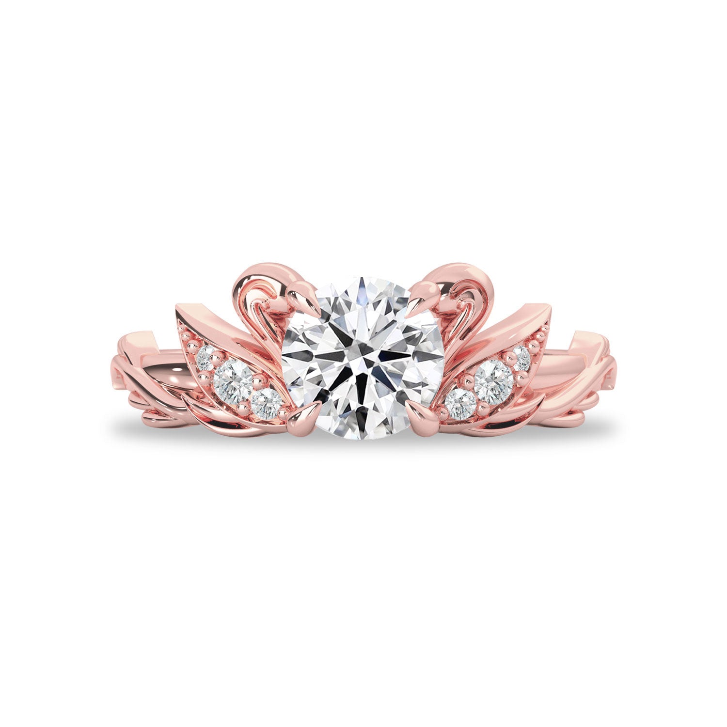 Round Love Swan Engagement Ring, Round Brilliant Cut