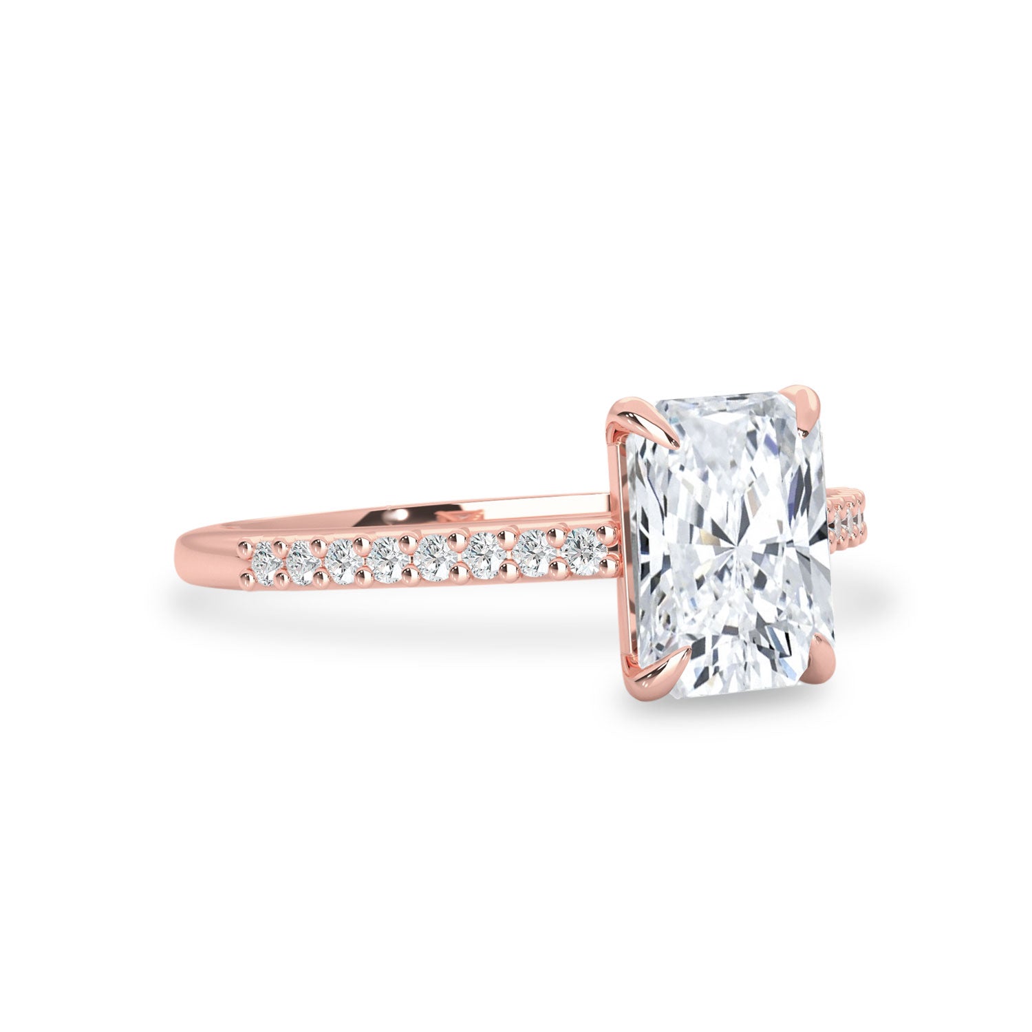 Vera Radiant Cut Cathedral Pavé Engagement Ring, Moissanite/Lab Grown Diamond